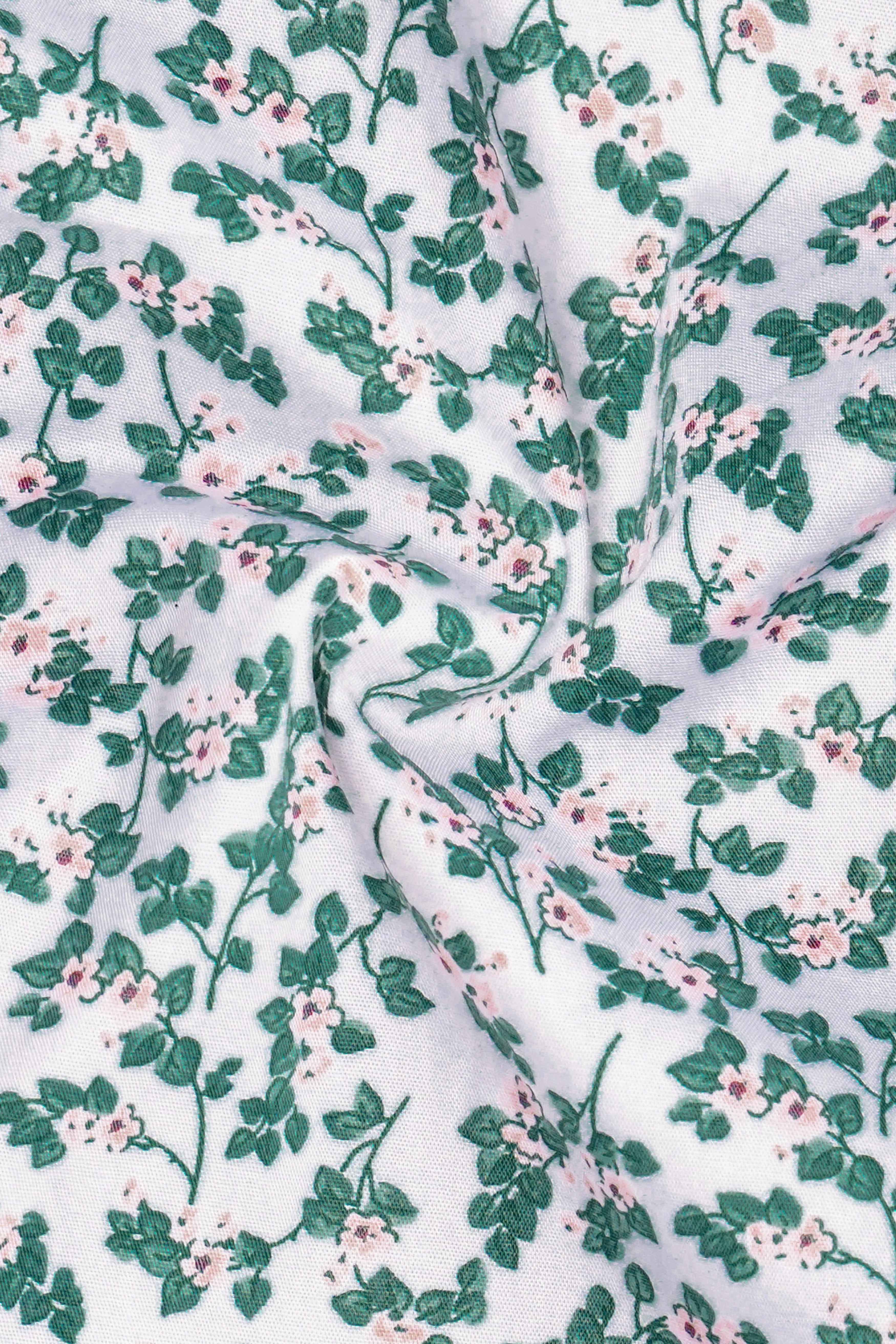 Virenza-Spectra Green And Bright White Printed Super Soft Premium Cotton Semi Formal Shirt