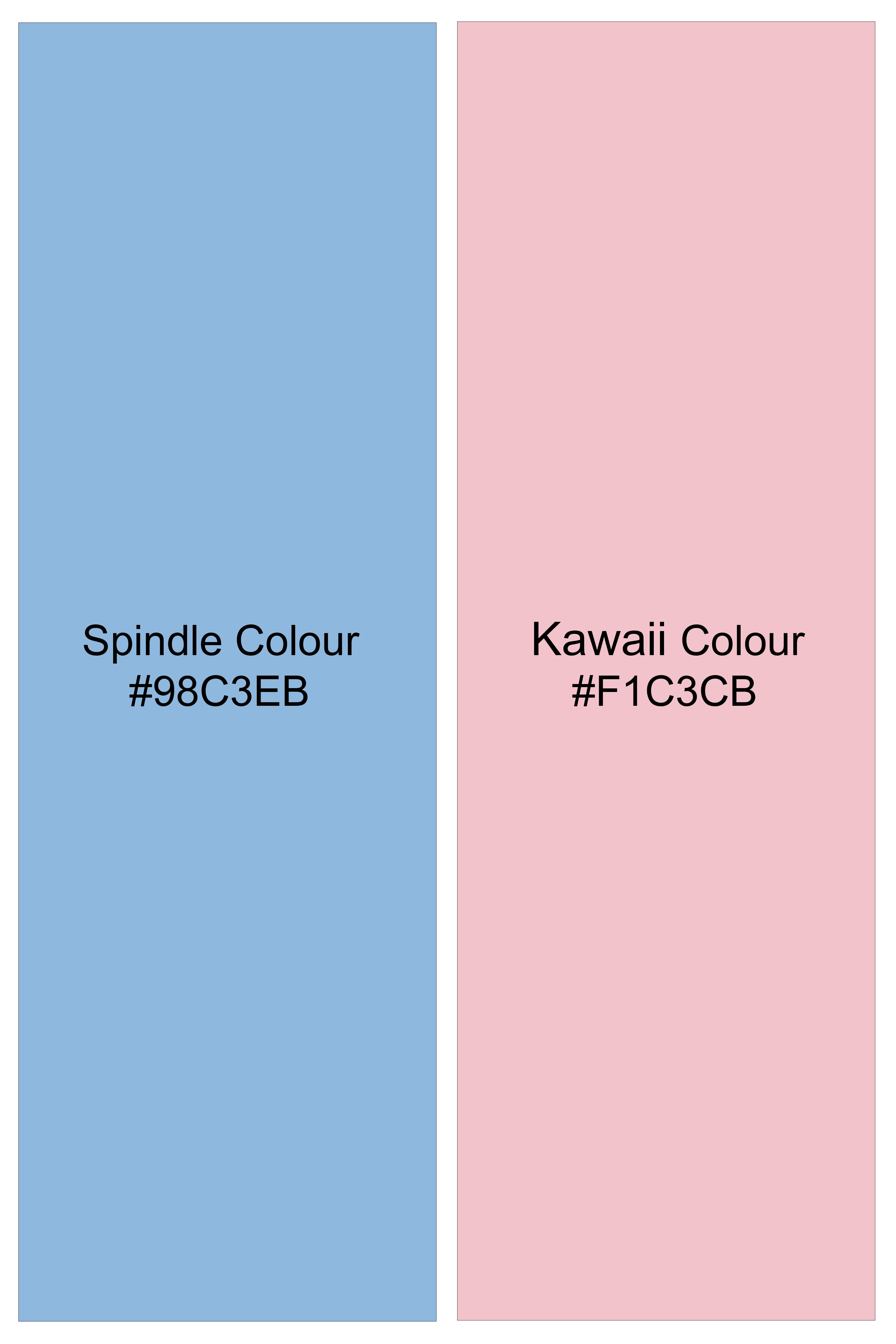 Faylin-Spindle Blue And Kawaii Pink Printed Fox Pocket Embroidered Super Soft Premium Cotton Casual Designer Shirt