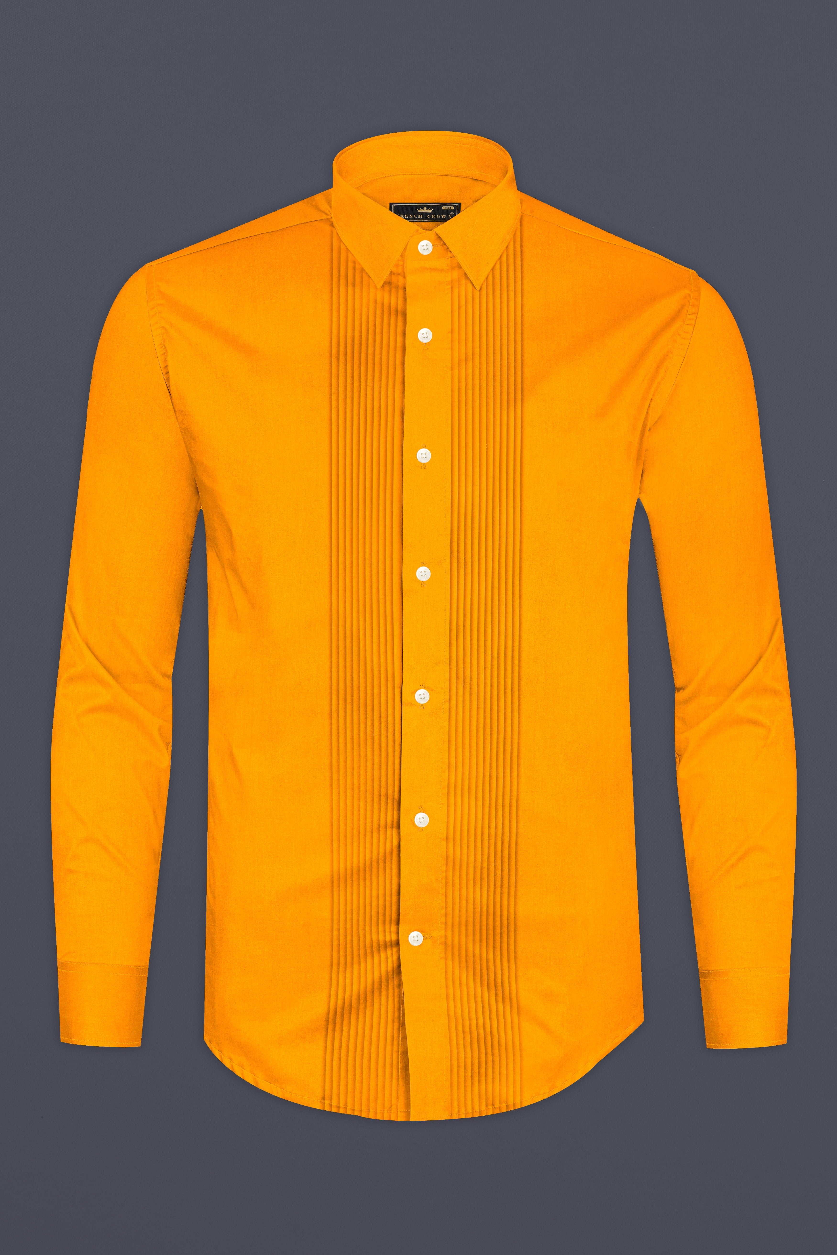 Zestine-Squash Yellow Subtle Sheen Super Soft Premium Cotton Dress Tuxedo Shirt