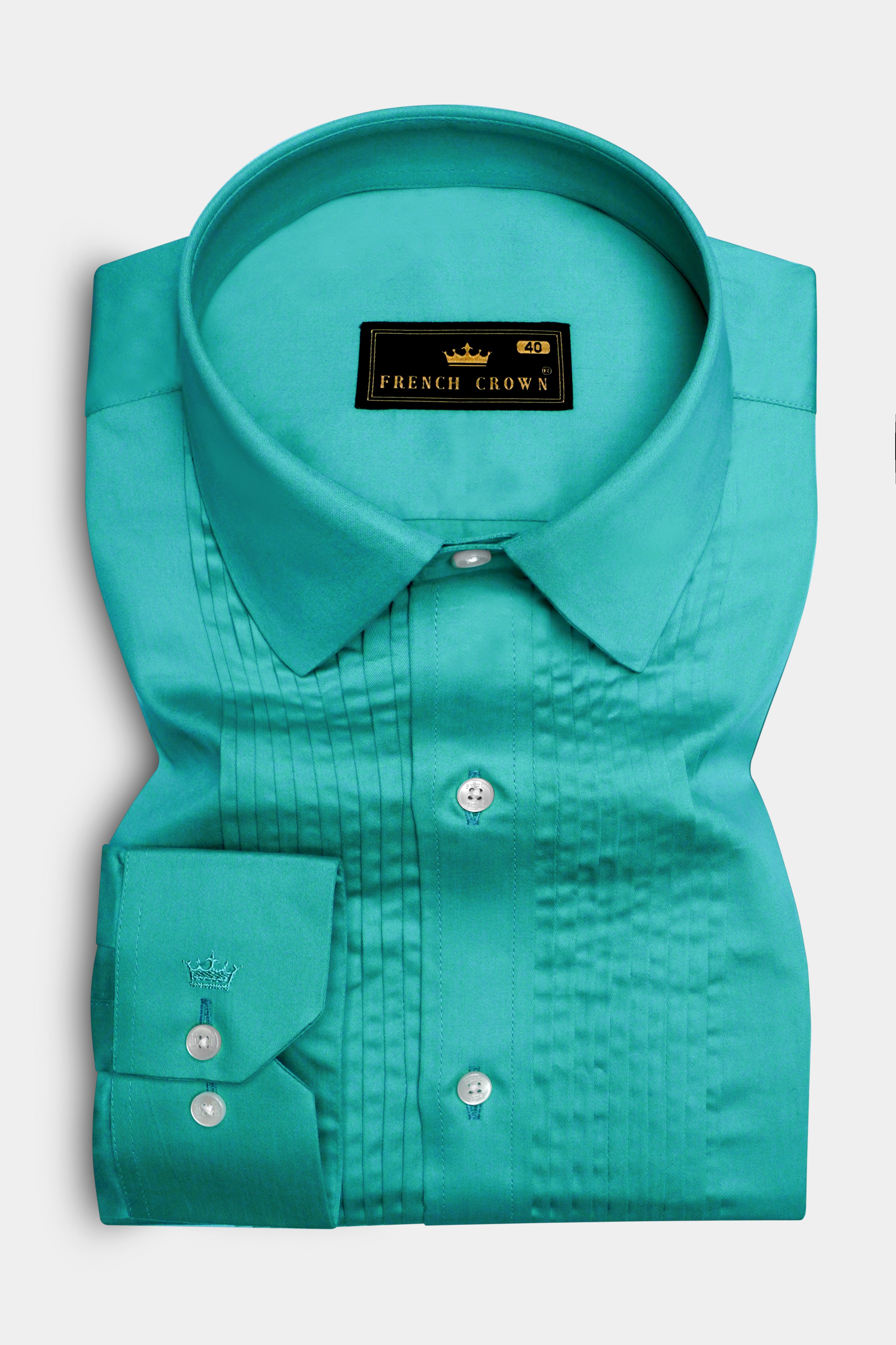 Royalin-Persian Blue Subtle Sheen Super Soft Premium Cotton Dress Tuxedo Shirt