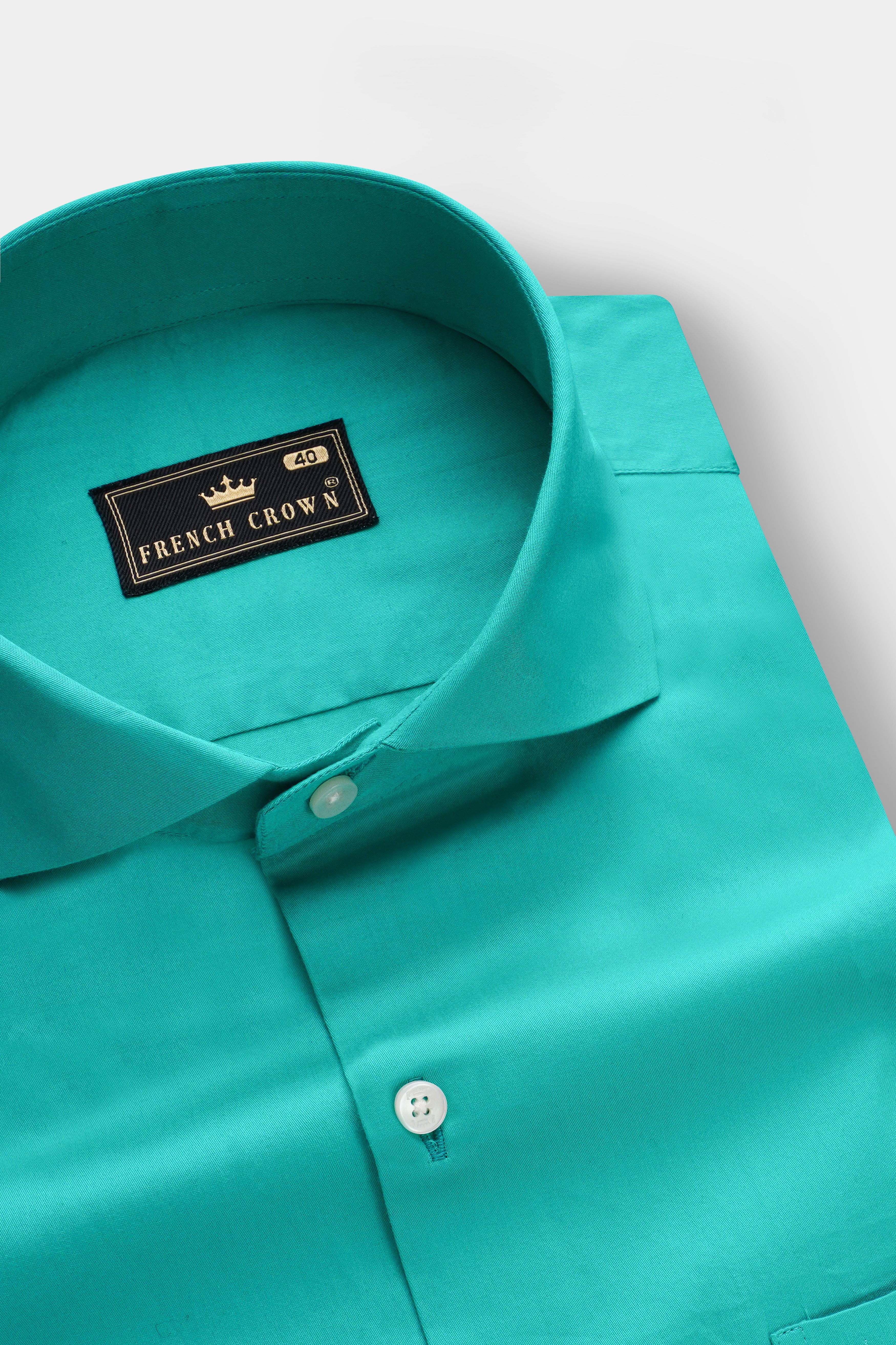 Royalin-Persian Blue Subtle Sheen Super Soft Premium Cotton Cut Away Collar Dress Shirt