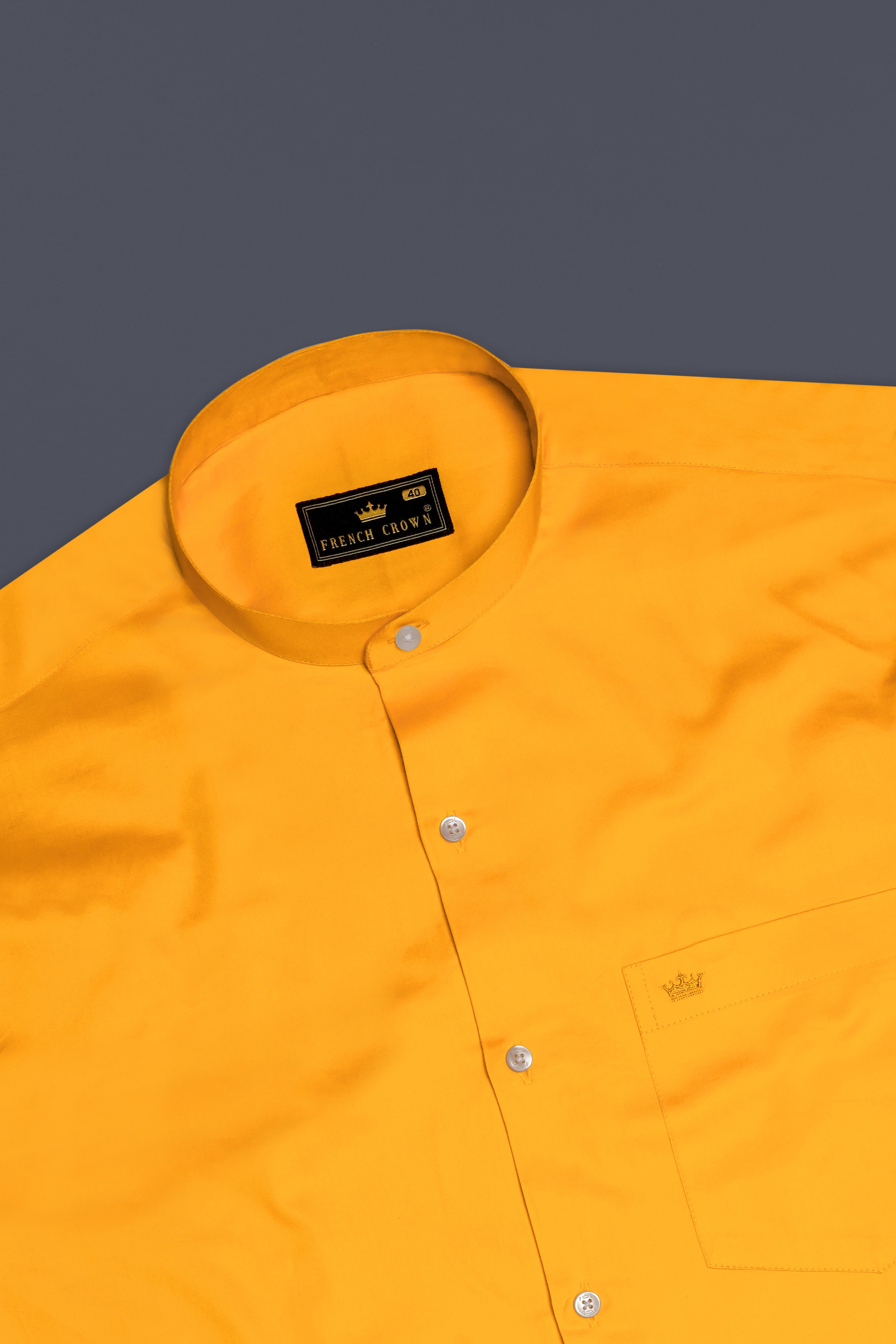 Zestine-Squash Orange  Subtle Sheen Super Soft Premium Cotton Casual Mandarin Shirt