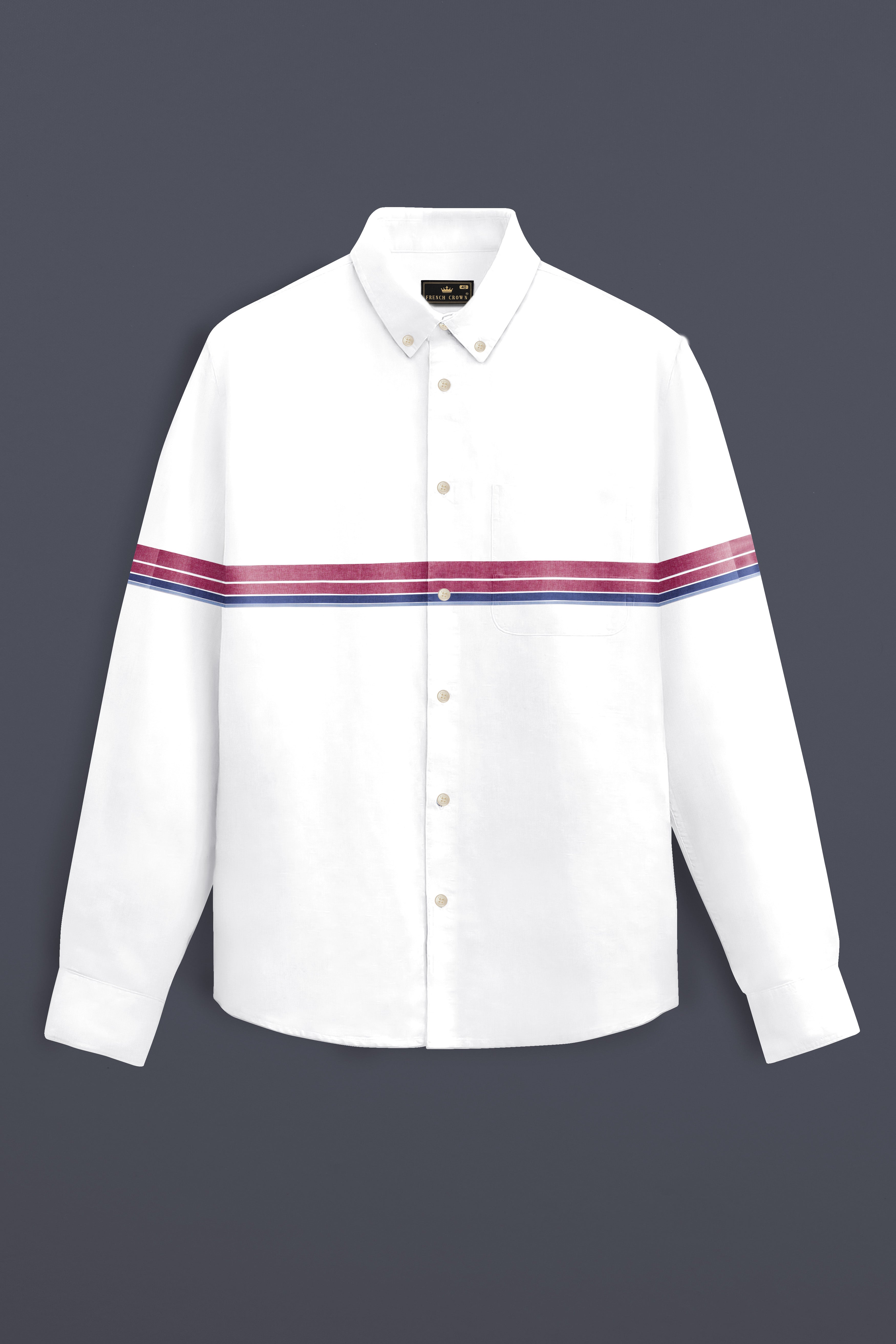 Pinfleur-Bright White And Camelot Pink Striped Oxford Premium Cotton Casual Shirt