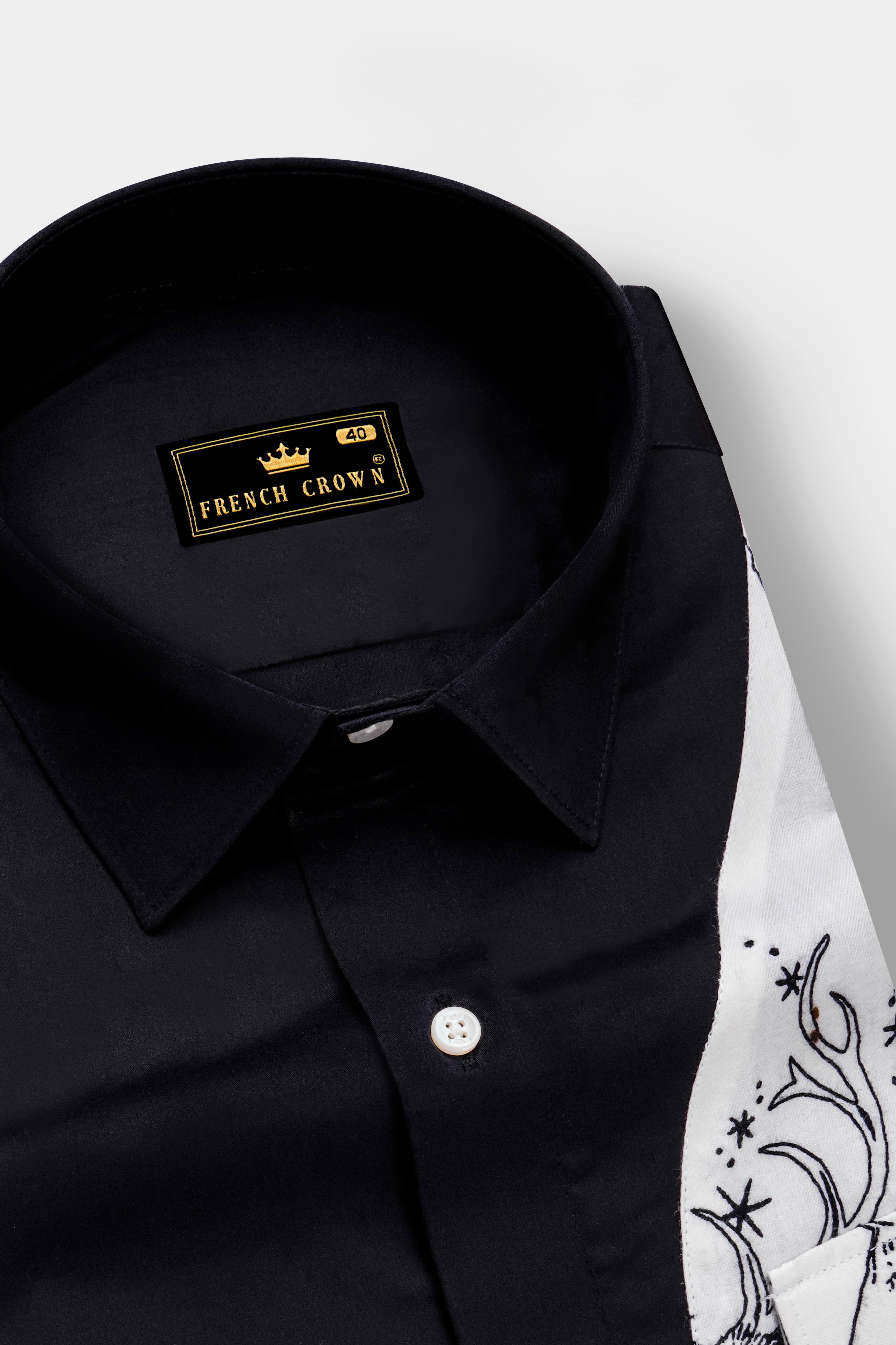 Eldeen-Jade Black And Bright White Deer Printed Subtle Sheen Super Soft Premium Cotton Casual Designer Shirt