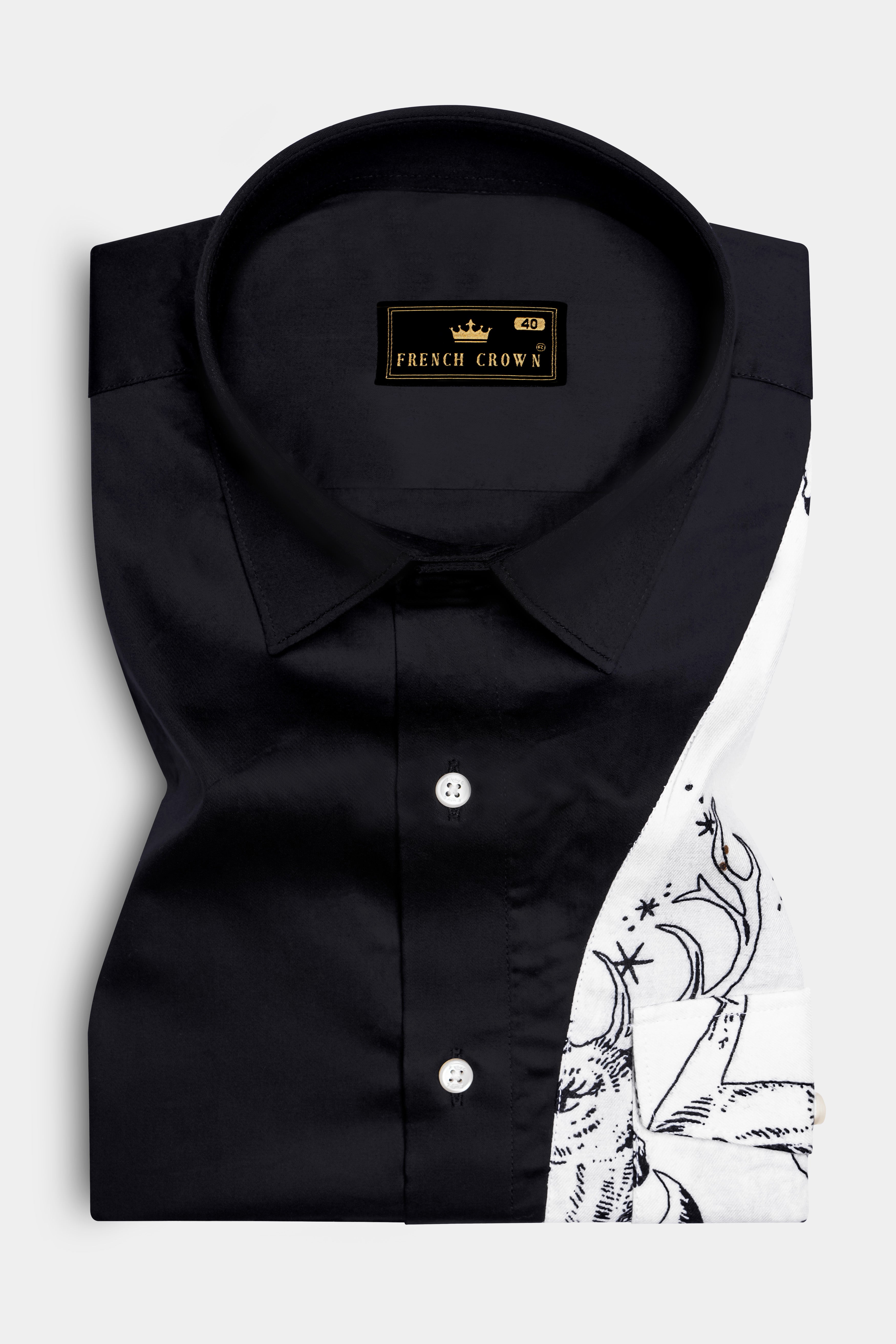 Eldeen-Jade Black And Bright White Deer Printed Subtle Sheen Super Soft Premium Cotton Casual Designer Shirt