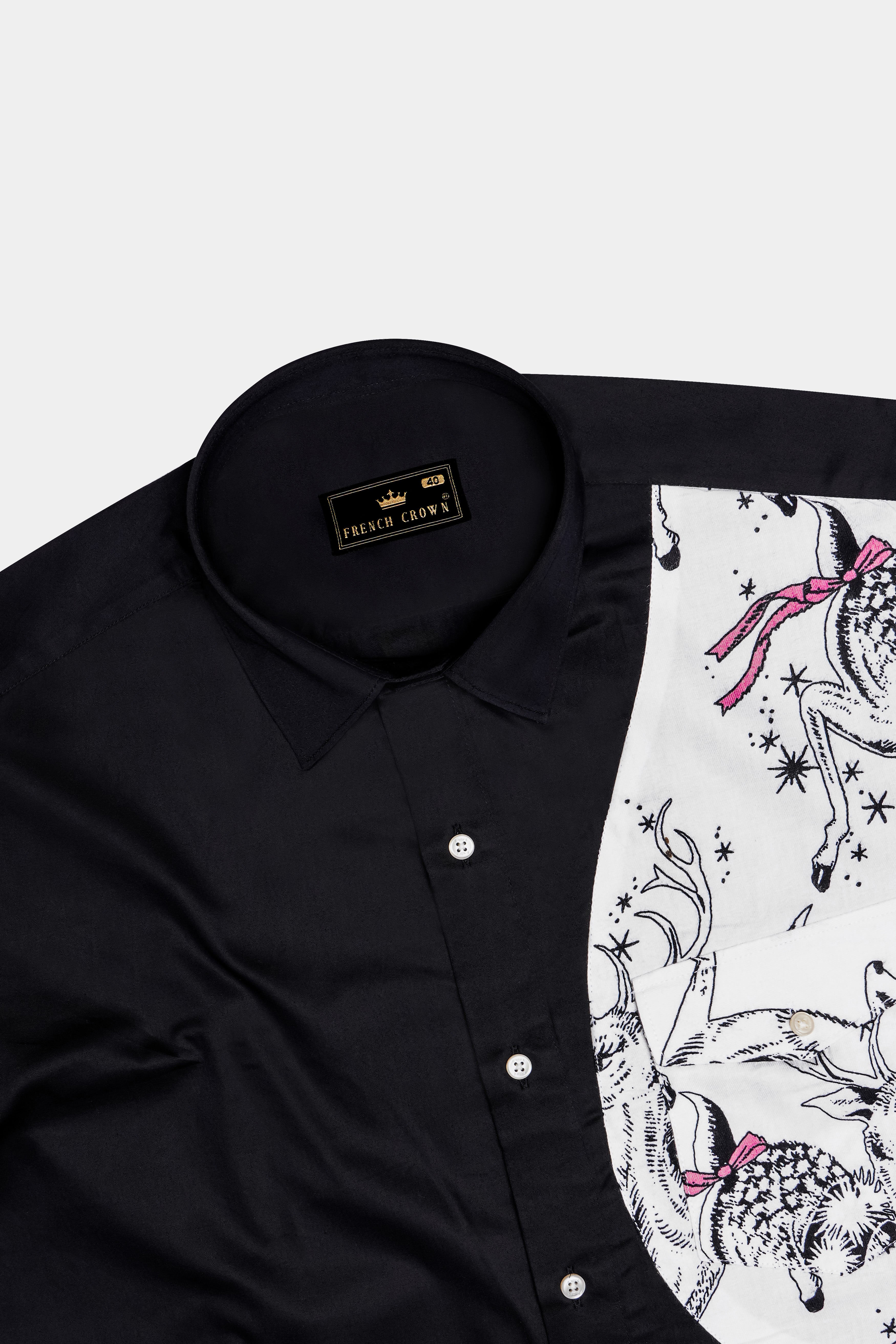 Eldeen-Jade Black And Bright White Deer Printed Subtle Sheen Super Soft Premium Cotton Casual Designer Shirt