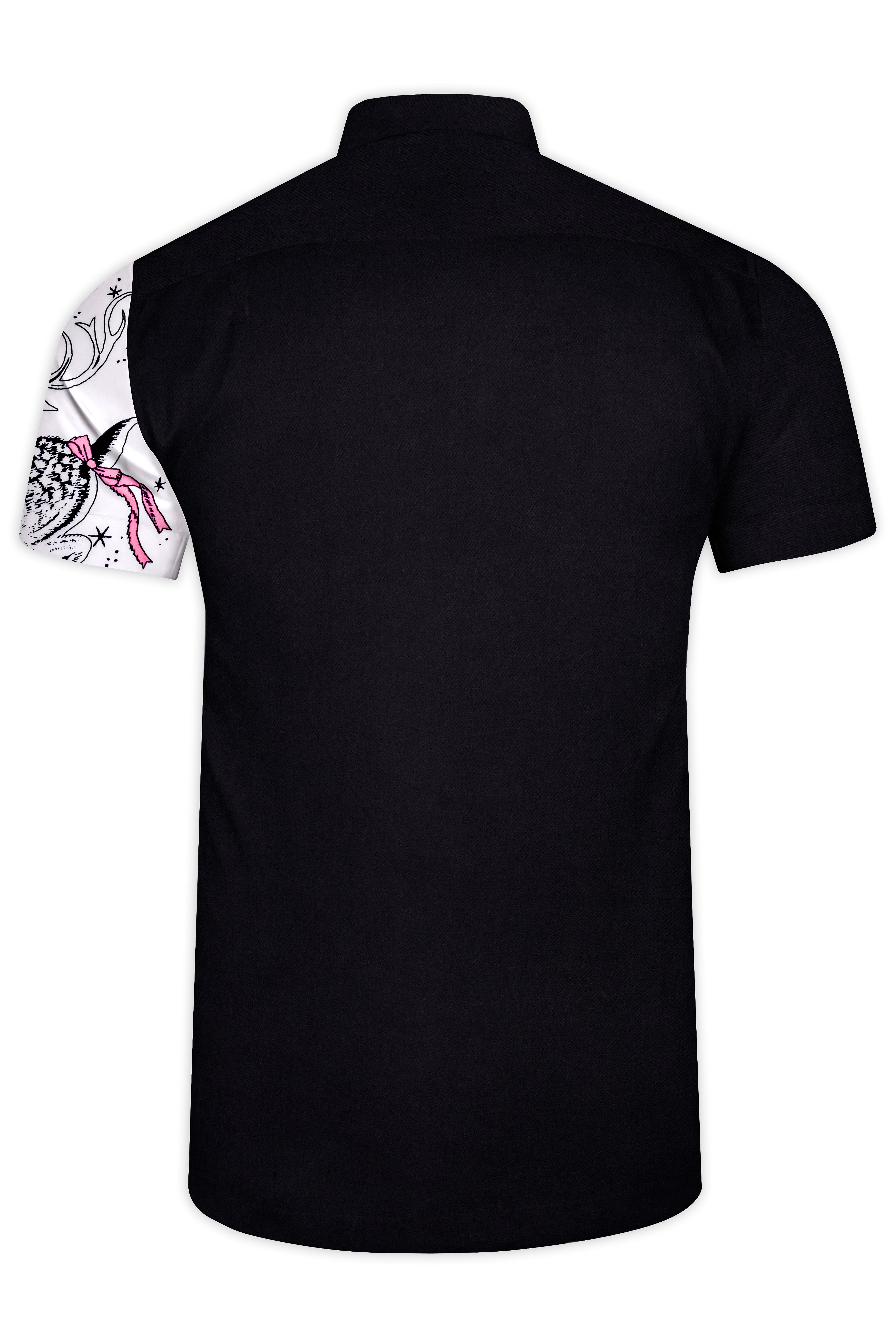 Eldeen-Jade Black And Bright White Deer Printed Subtle Sheen Super Soft Premium Cotton Casual Designer Shirt