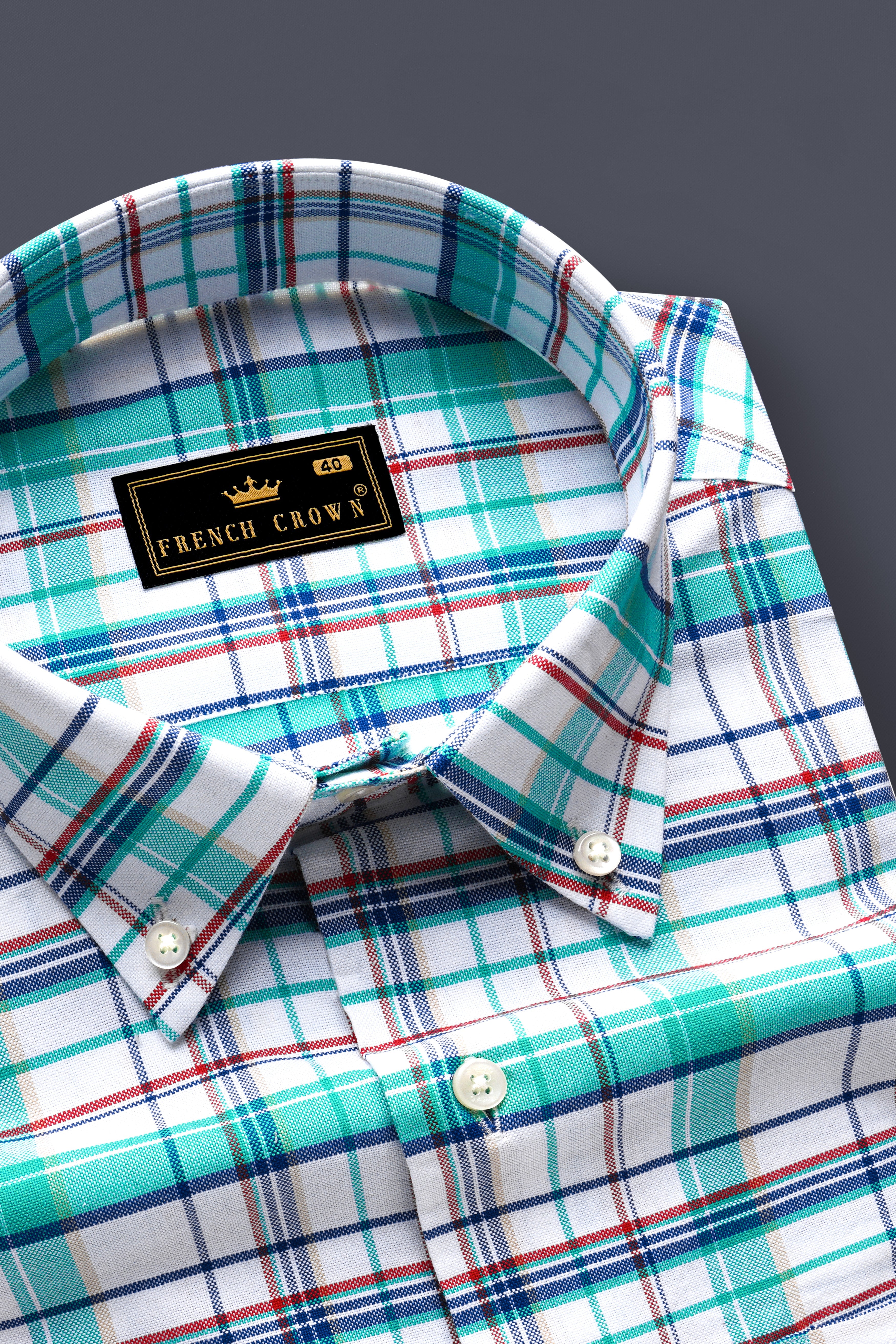 Nautrex-Pelorous Blue And Bright White Plaid Oxford Premium Cotton Semi Formal Shirt