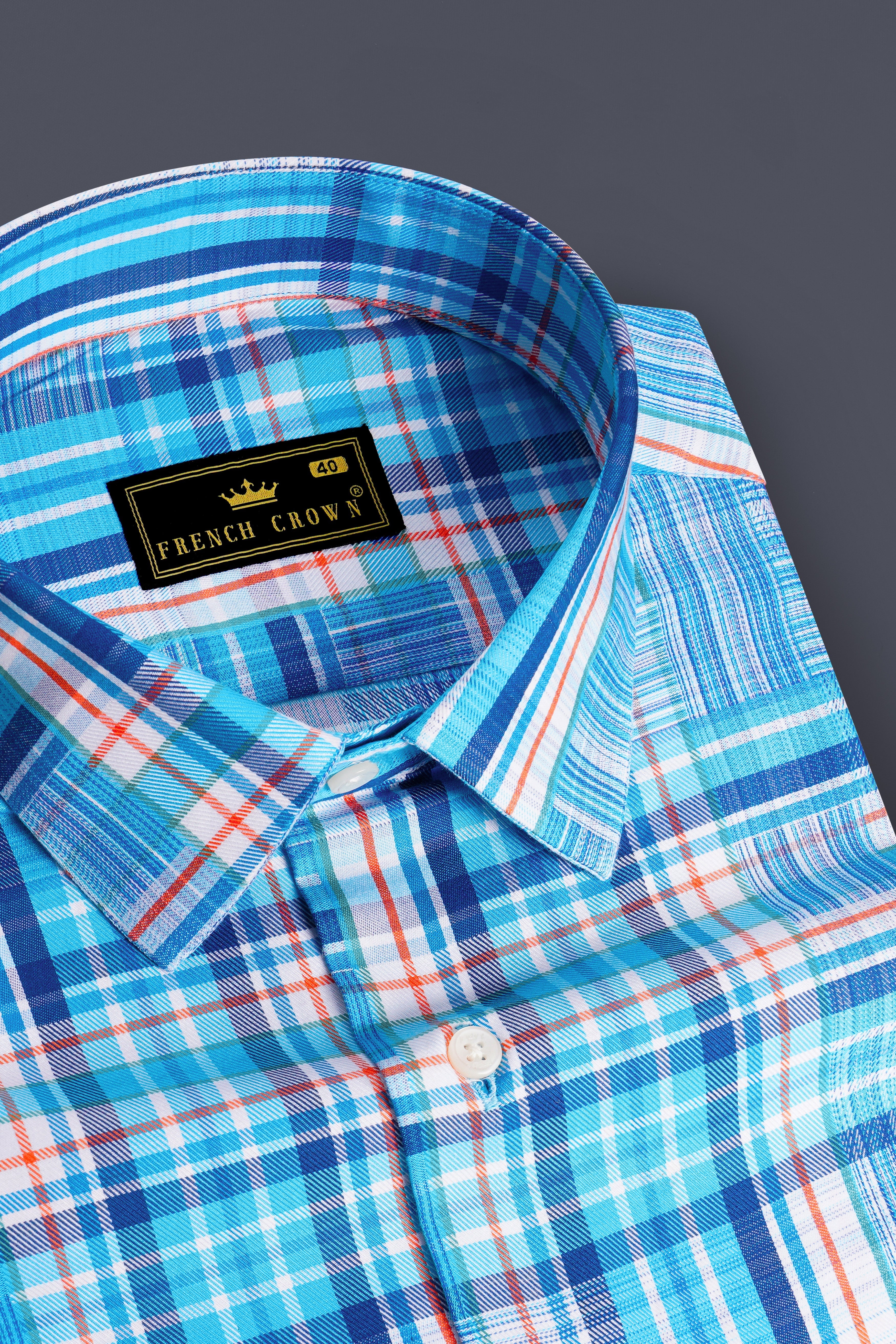 Aquilox-Picton Blue Plaid Dobby Textured Premium Giza Cotton Casual Shirt
