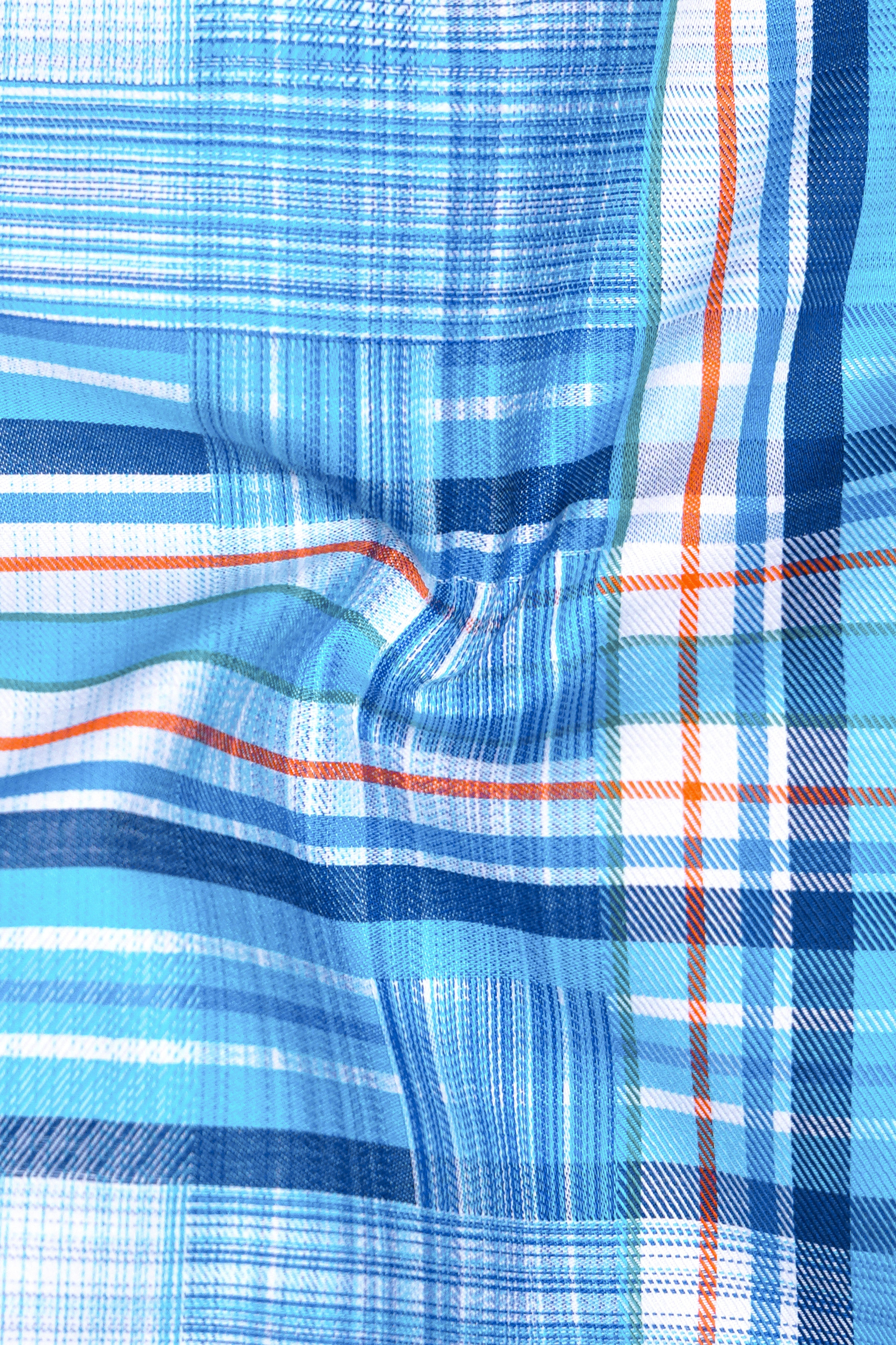 Aquilox-Picton Blue Plaid Dobby Textured Premium Giza Cotton Casual Shirt