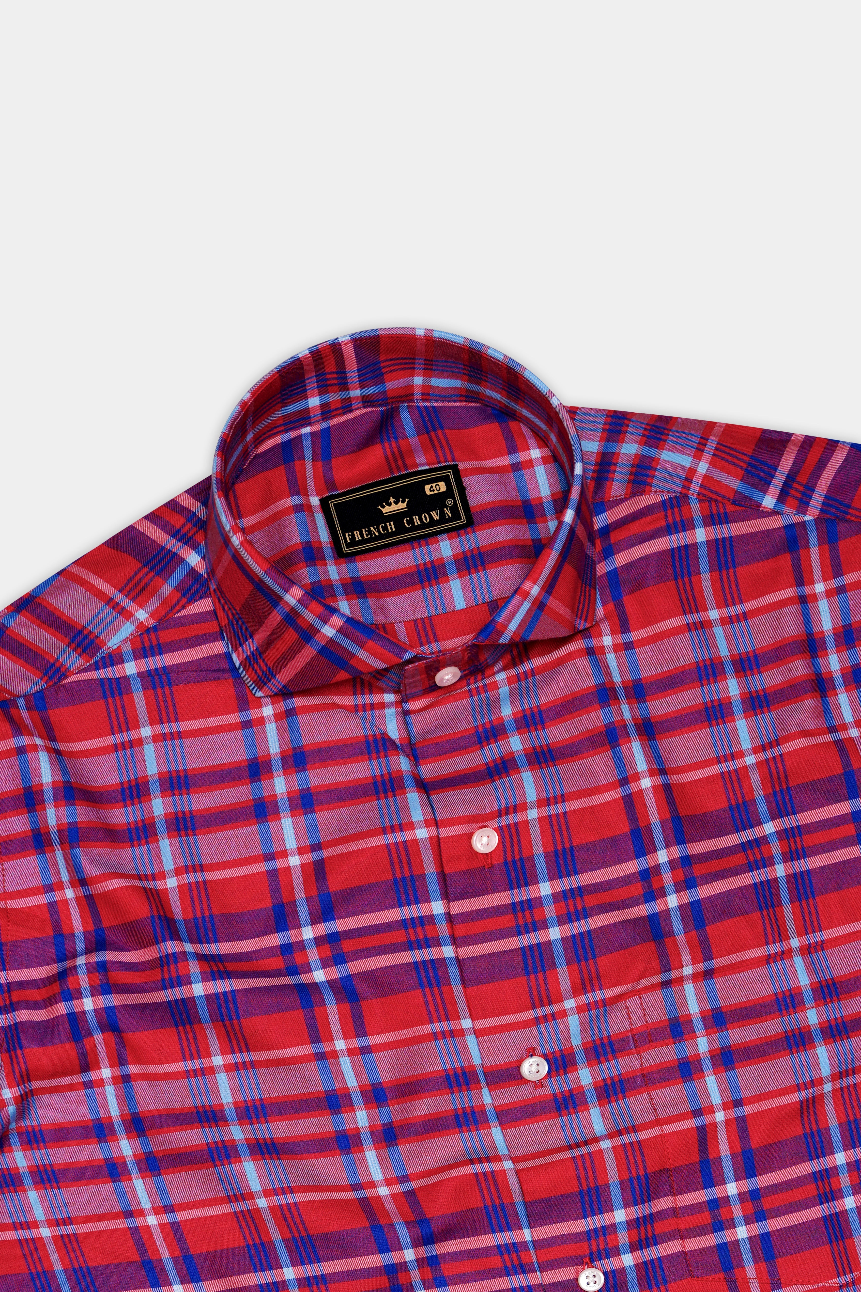 Rublen-Shiraz Red And Torea Bay Blue Plaid Twill Premium Cotton Casual Shirt