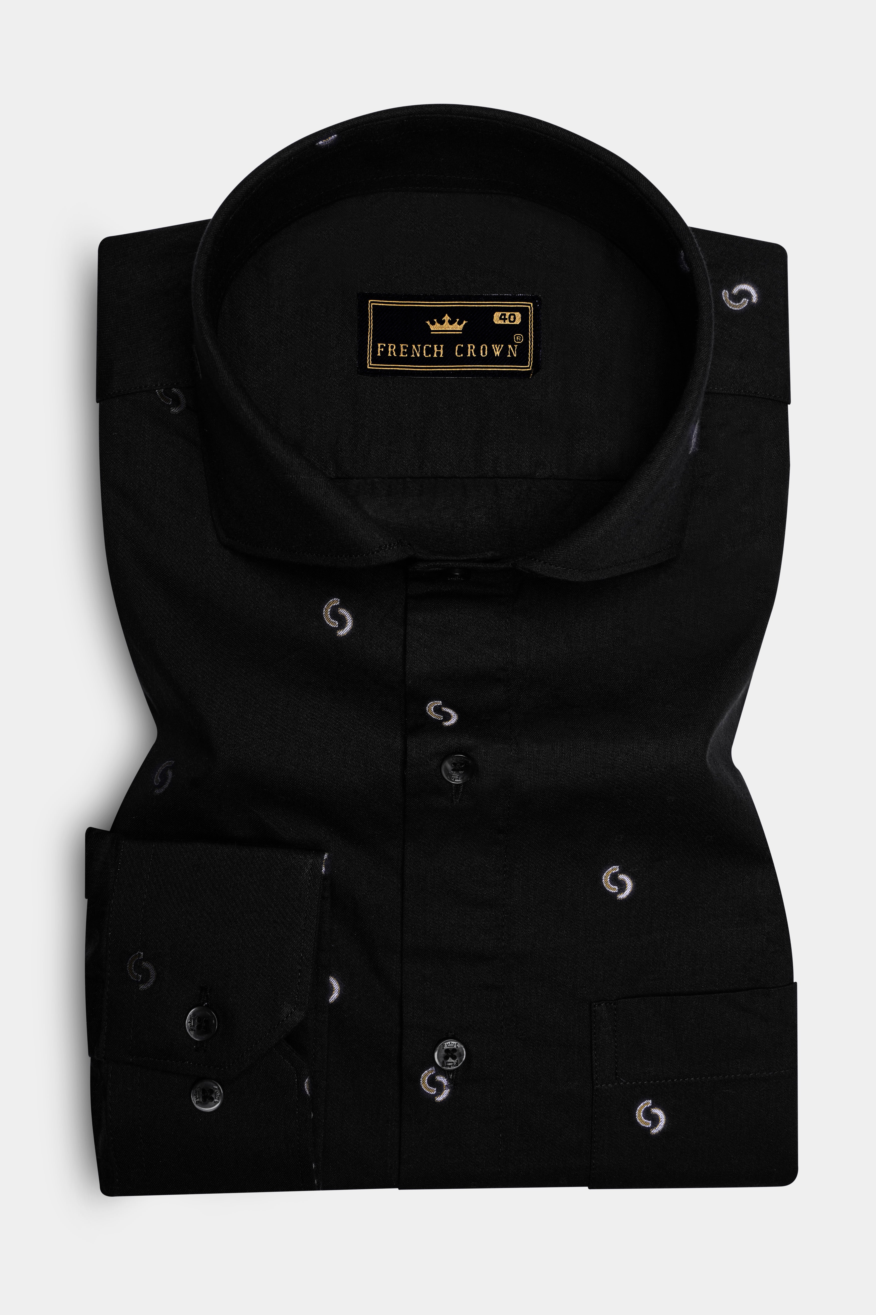 Velnoir-Jade Black Jacquard Textured Premium Cotton Dress Shirt