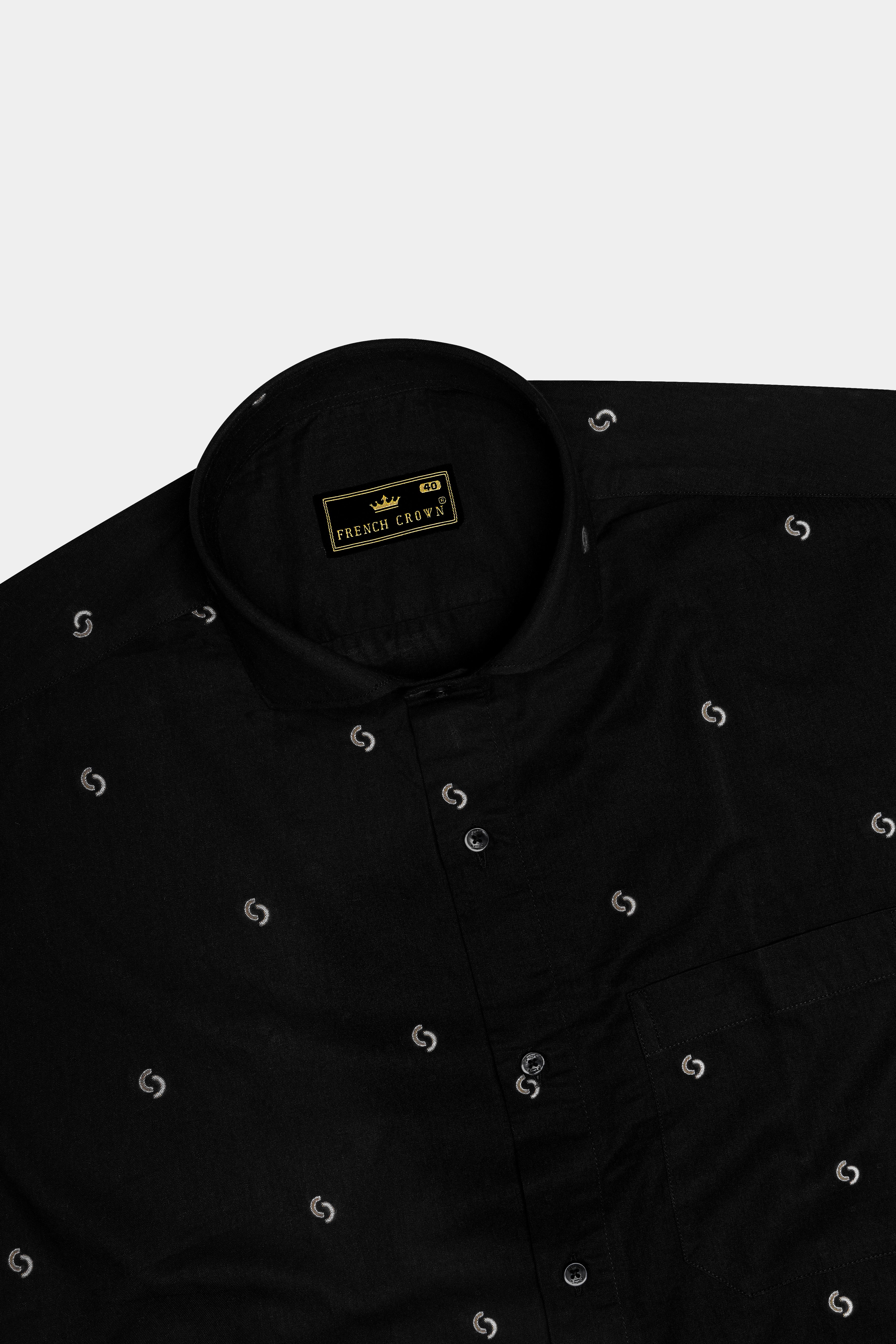 Velnoir-Jade Black Jacquard Textured Premium Cotton Dress Shirt