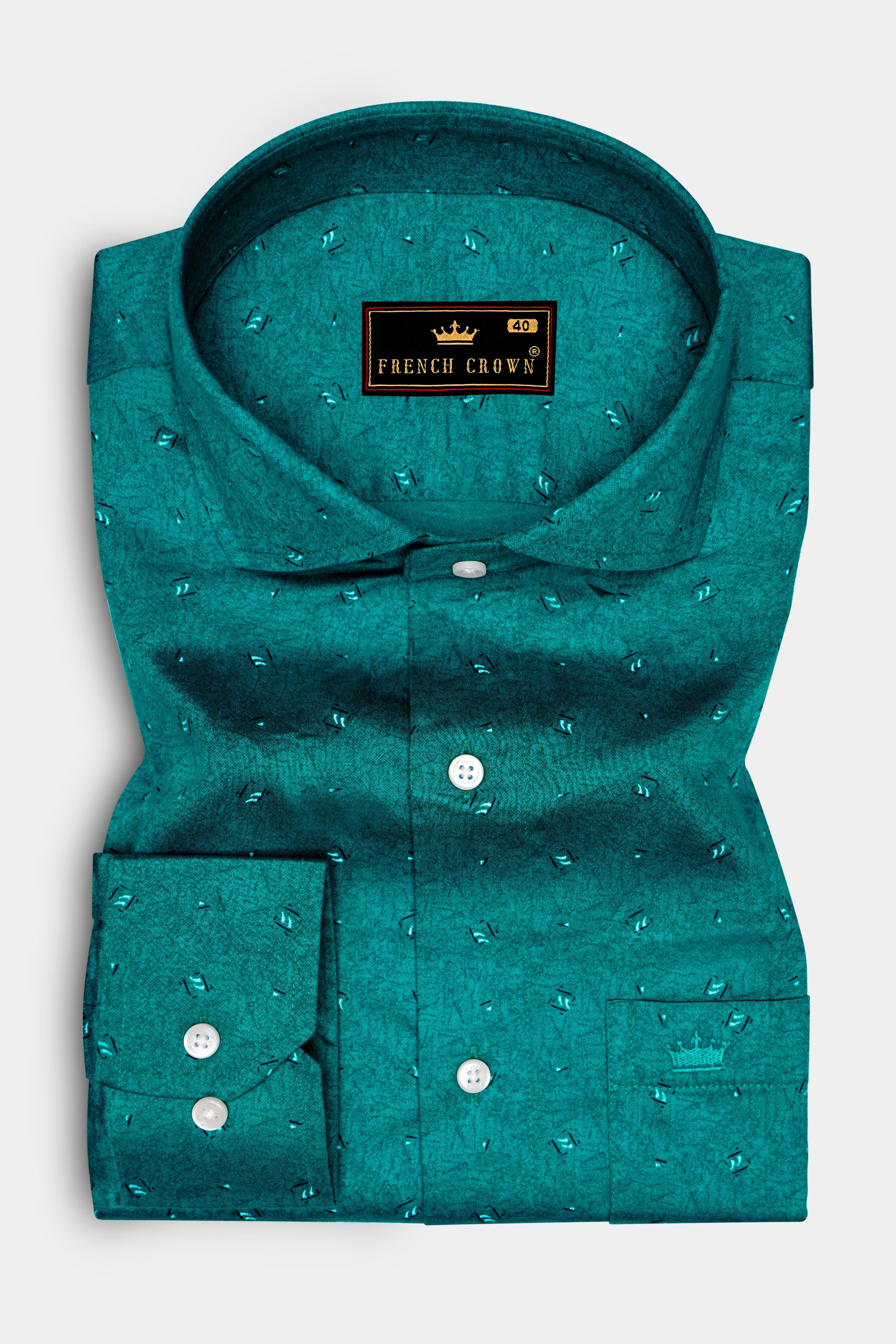 Verique-Surfie Green Printed Subtle Sheen Super Soft Premium Cotton Semi Formal Shirt