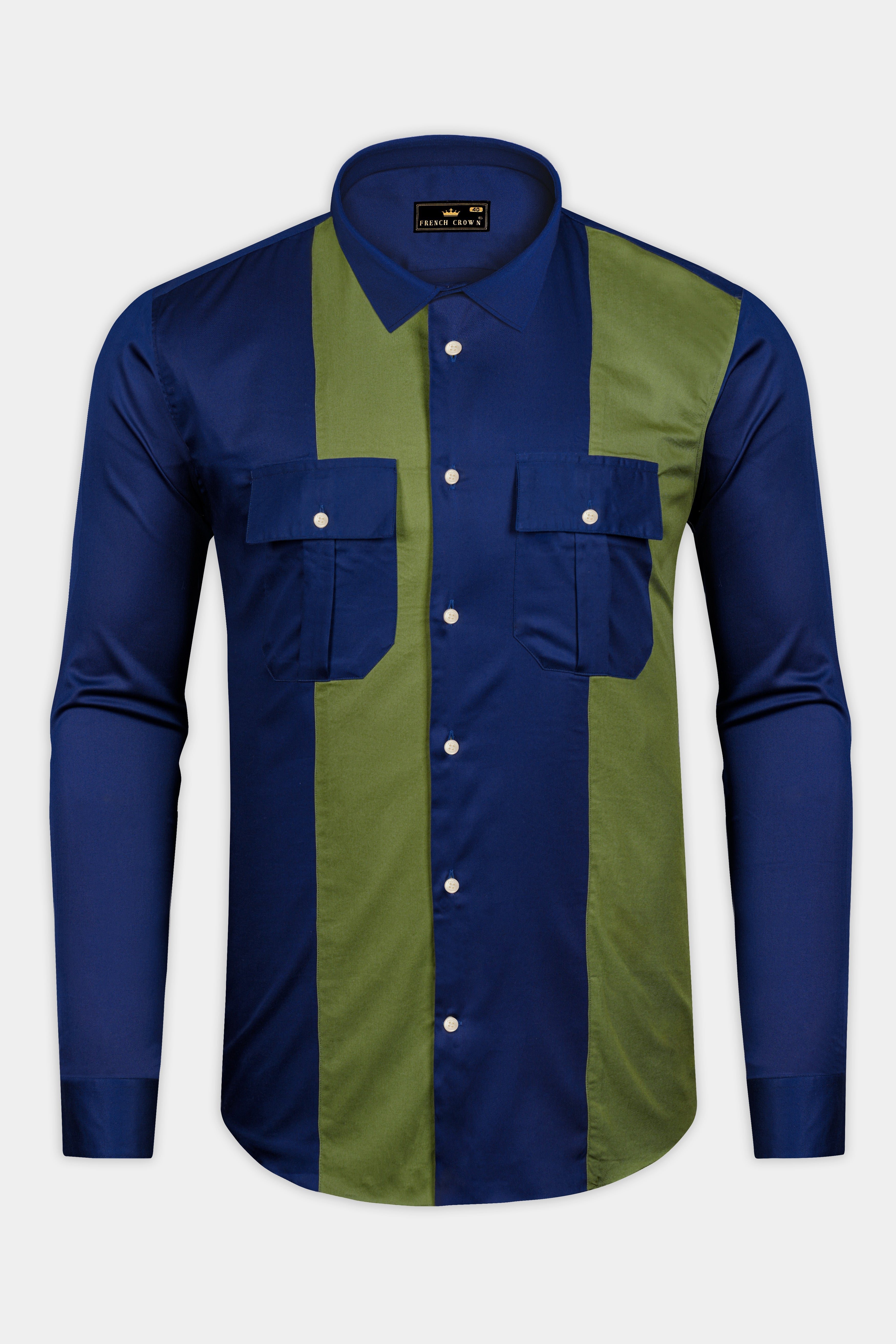 Bluverra-Downriver Blue And Dingley Green Striped Subtle Sheen Super Soft Premium Cotton Casual Designer Shirt