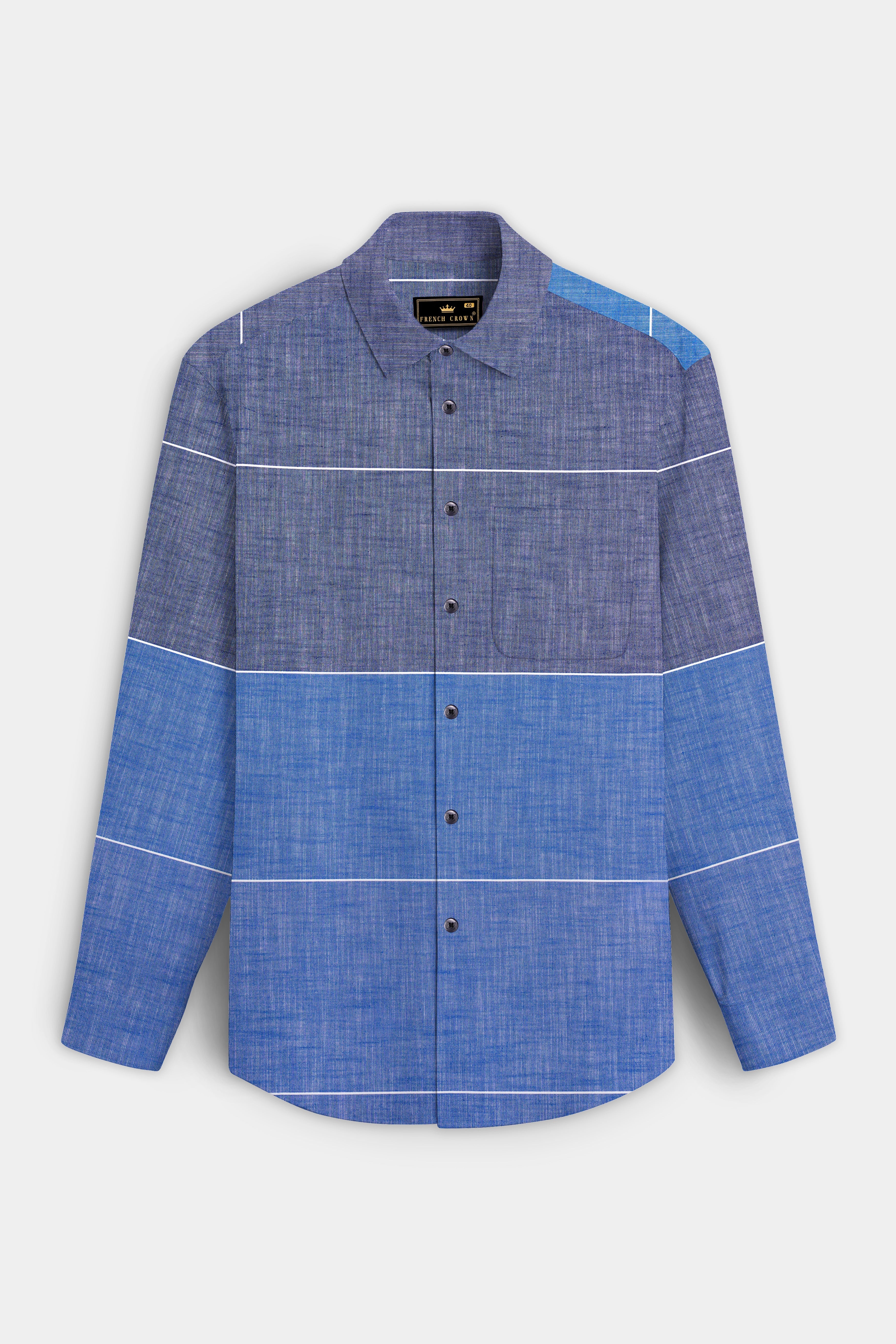 Vintrex-Comet Blue And Marino Striped Denim Premium Cotton Casual Shirt