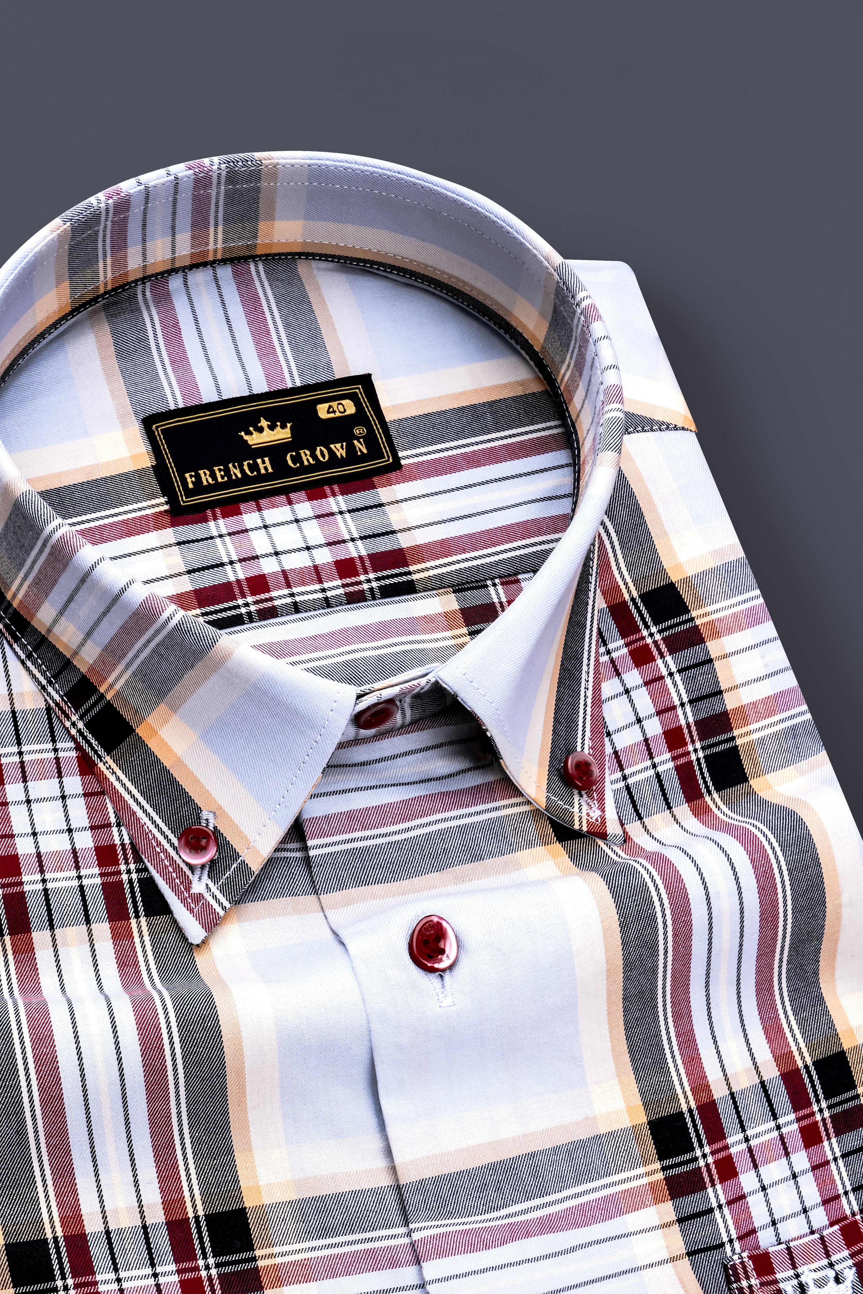 Rustair-Heather Gray And Paprika Red Plaid Twill Premium Cotton Semi Formal Shirt