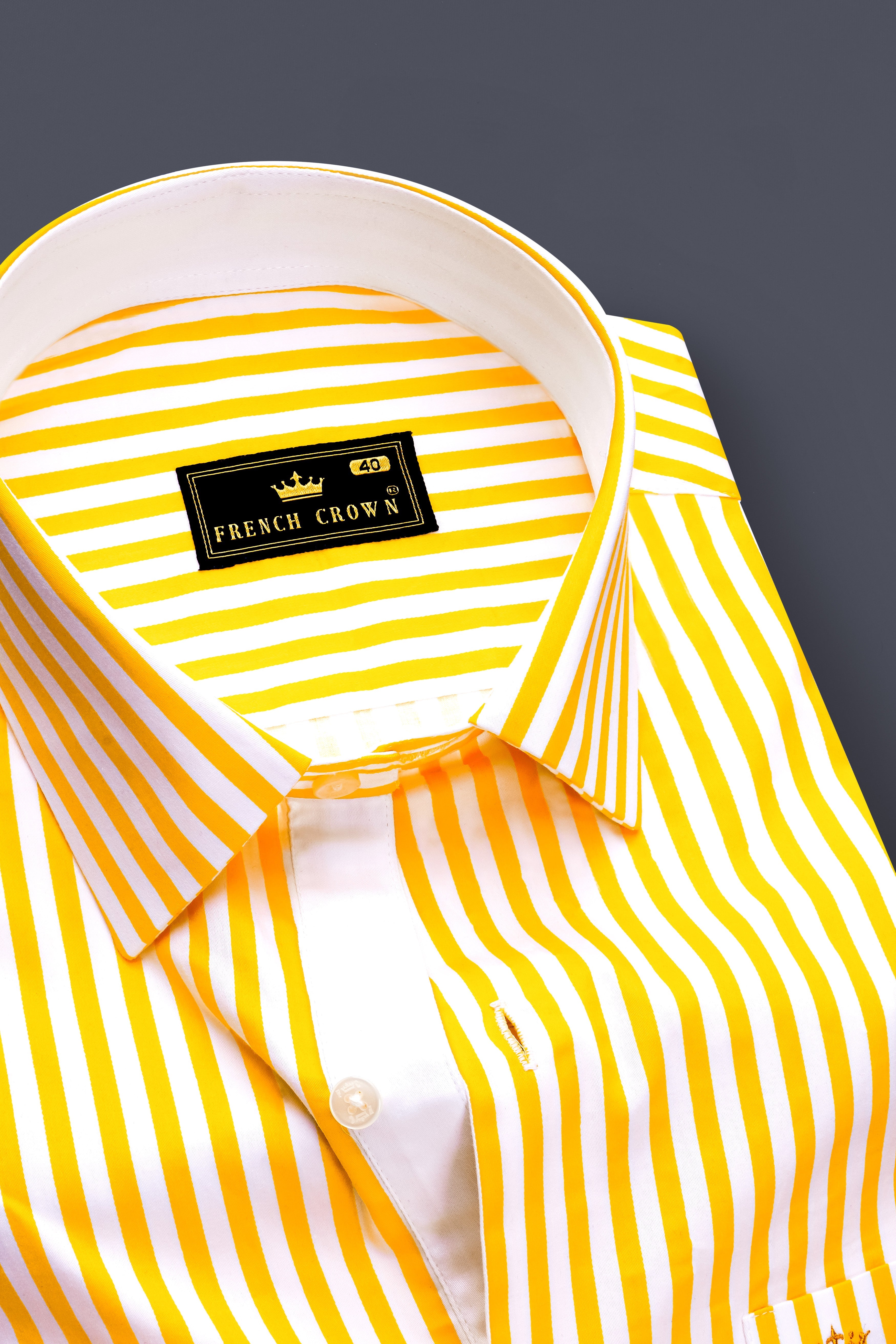 Aurisel-Koromiko Yellow And Bright White Striped Super Soft Premium Cotton Dress Shirt
