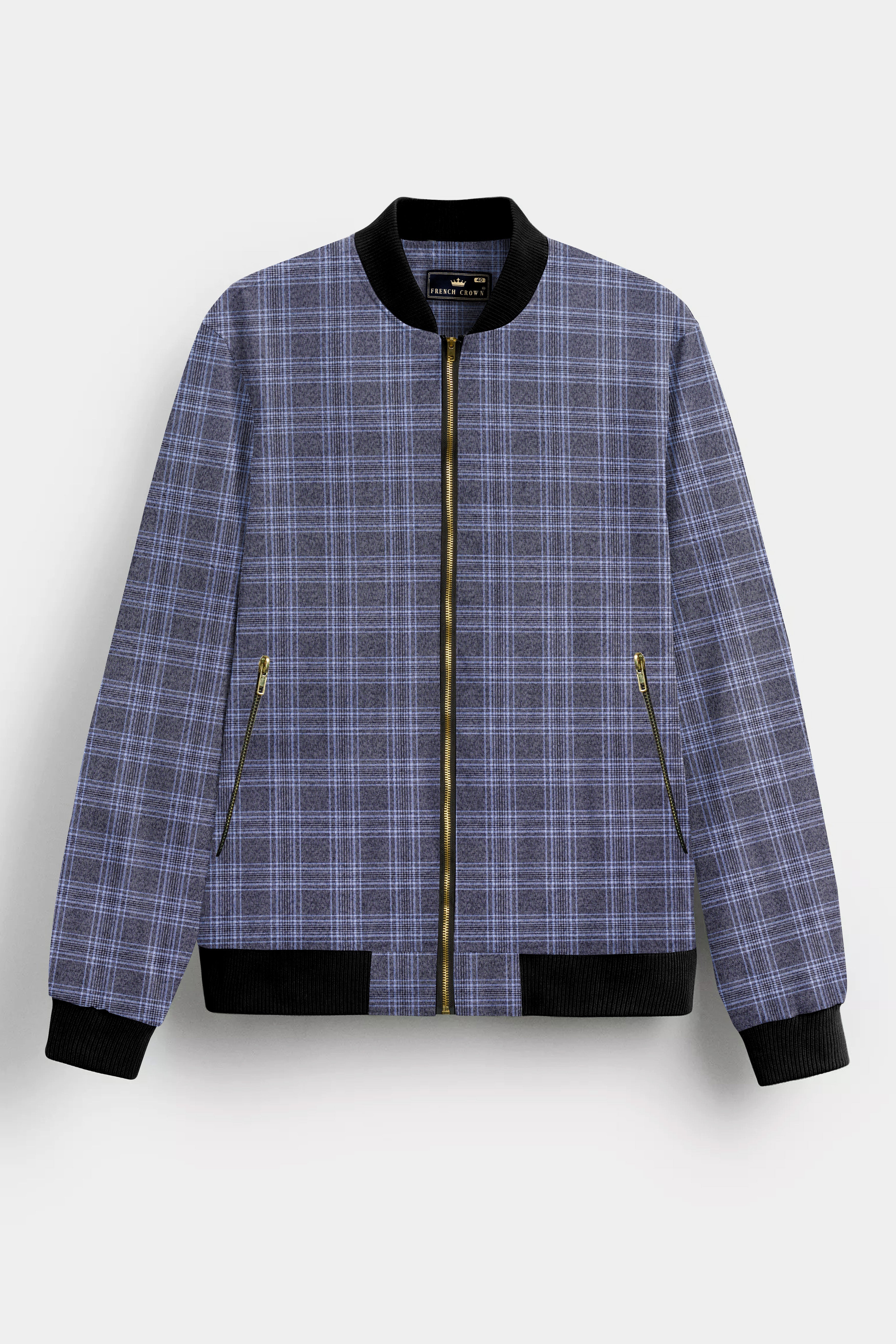 Casphin-Dolphin And Casper Blue Plaid Wool Rich Bomber Jacket