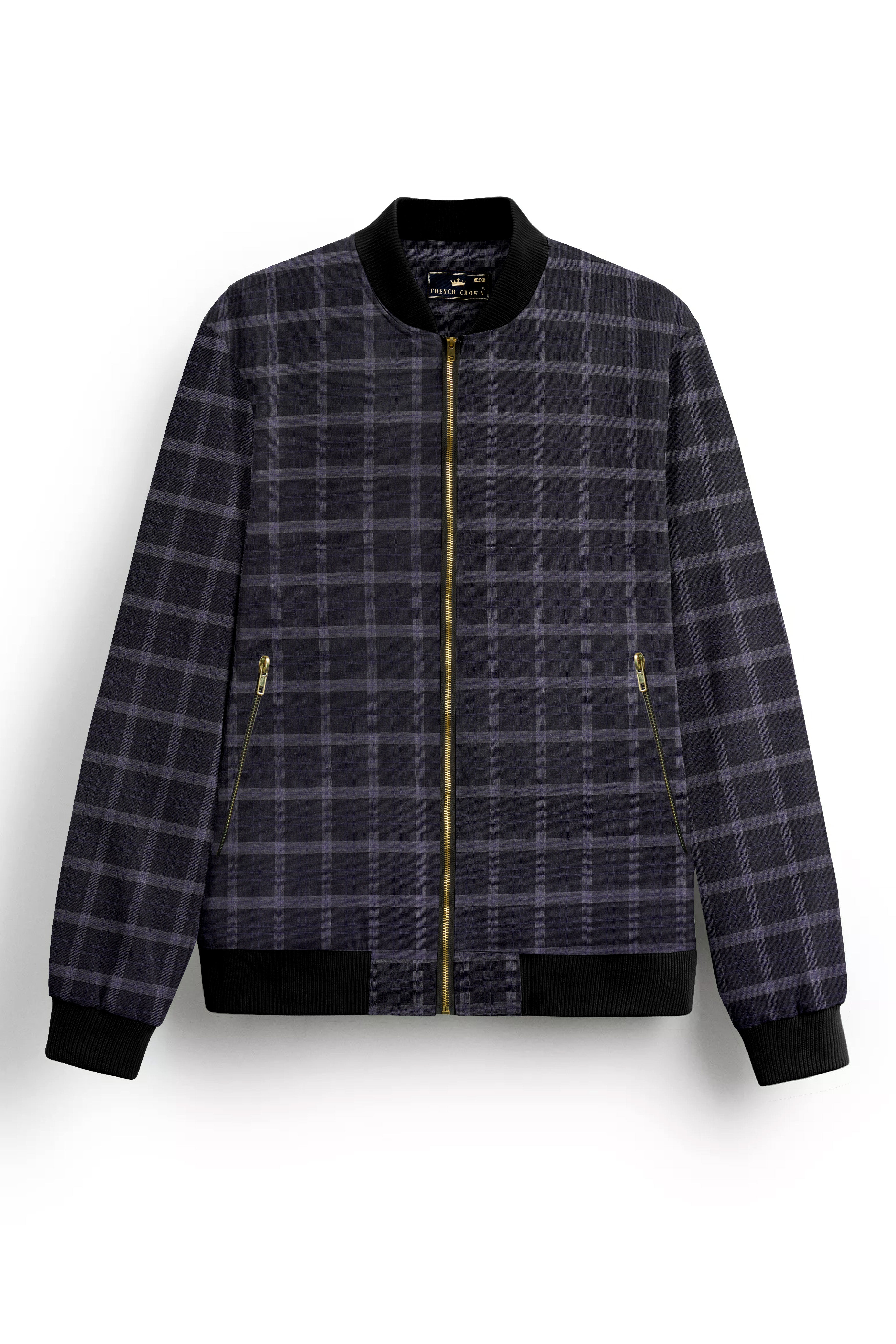 Charflin-Bleached Cedar Black Plaid Wool Rich Bomber Jacket
