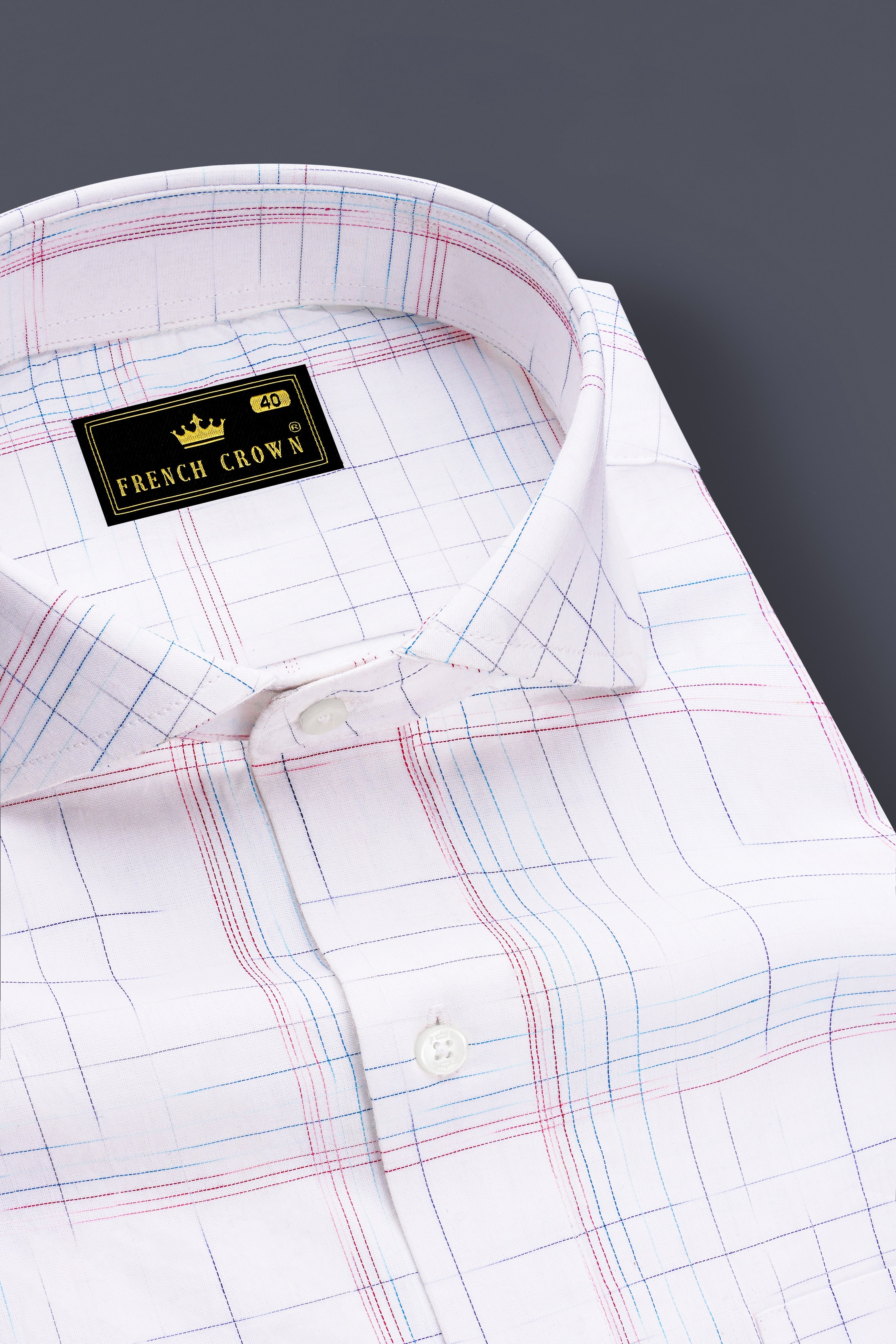 Alberic-Bright White Printed Dobby Textured Premium Giza Cotton Dress Shirt
