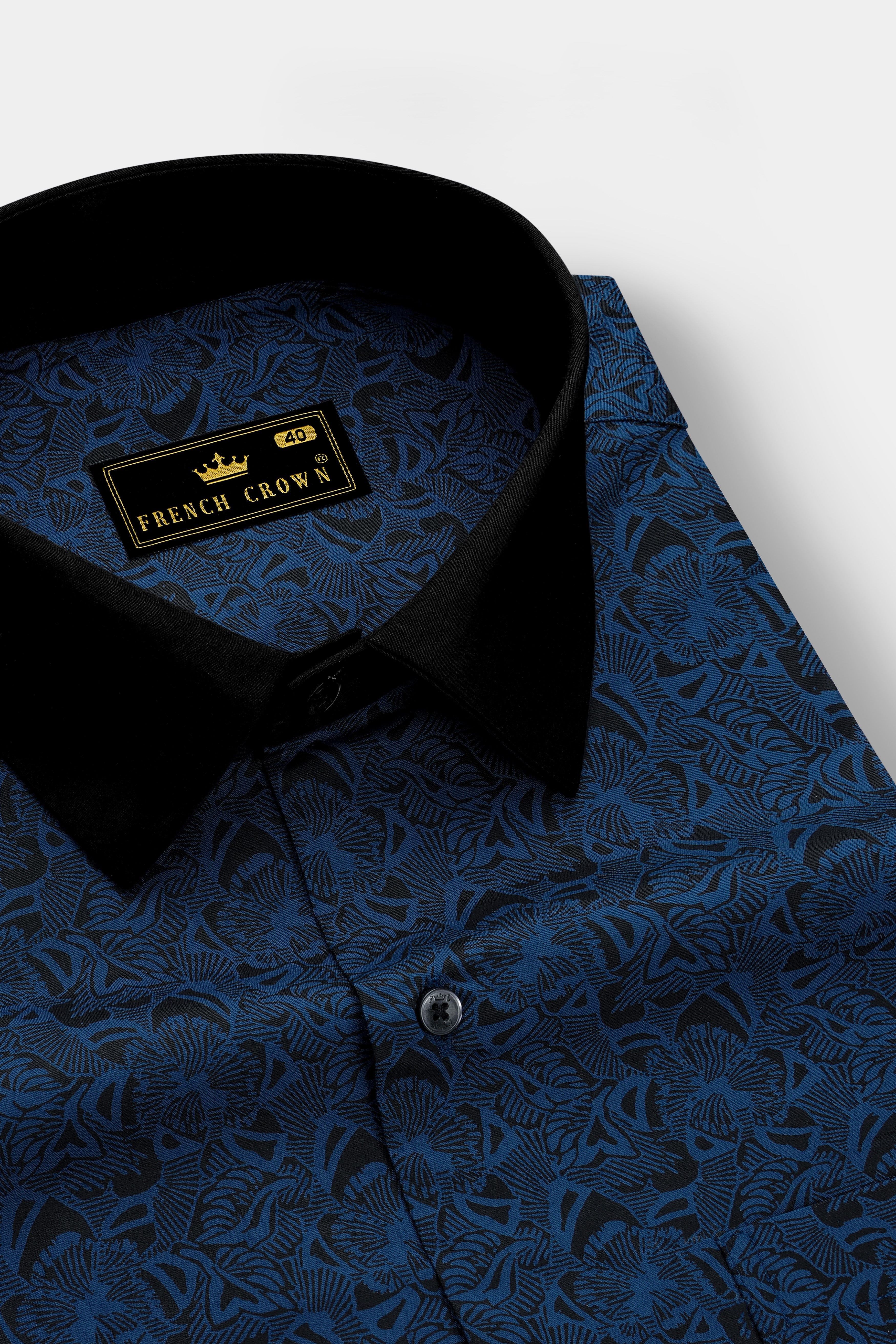 Azorine-Astronaut Blue Floral Printed Subtle Sheen Super Soft Premium Cotton Semi Formal Shirt