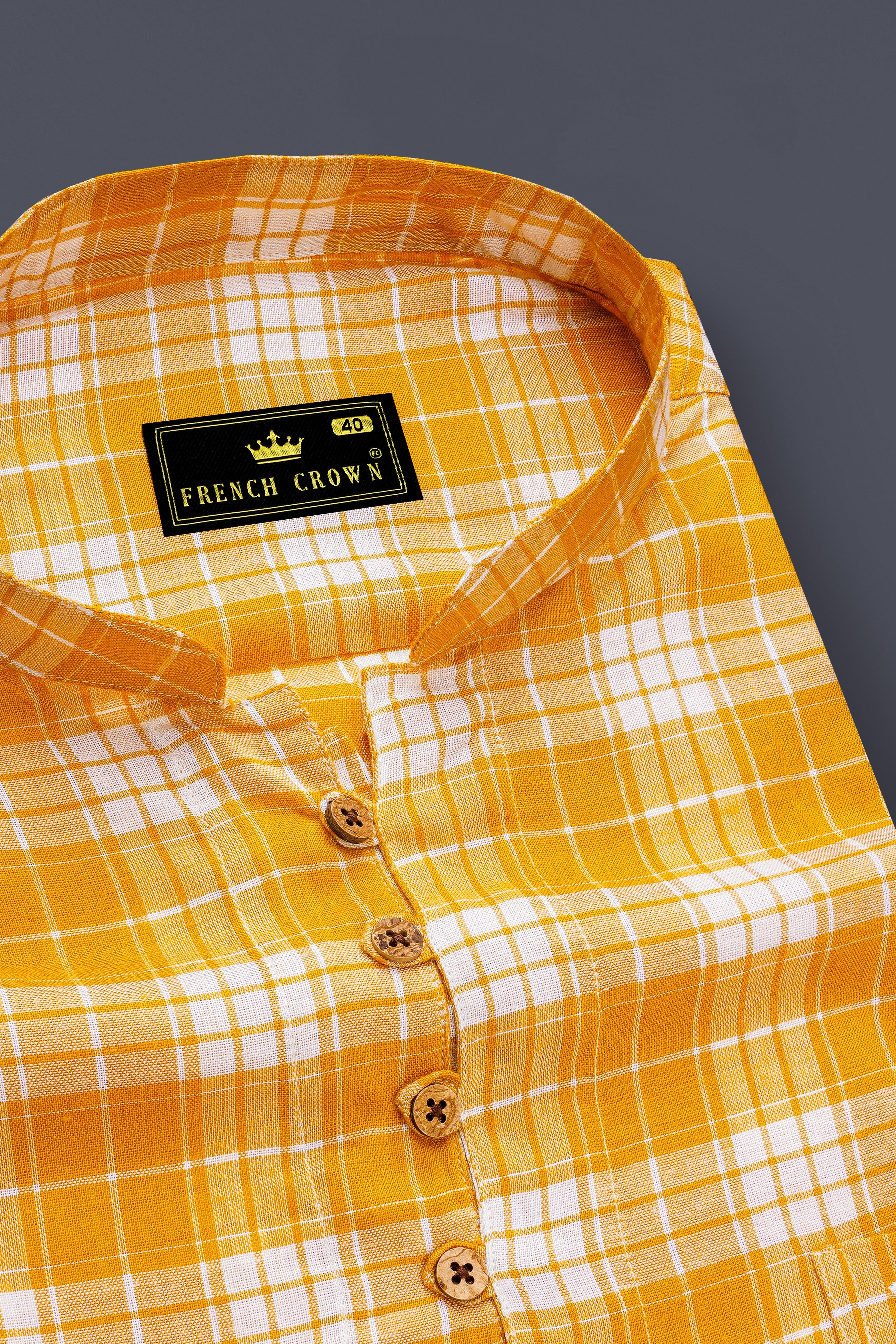 Amberine-Burnt Yellow Plaid Super Soft Tencel Casual Kurta Shirt