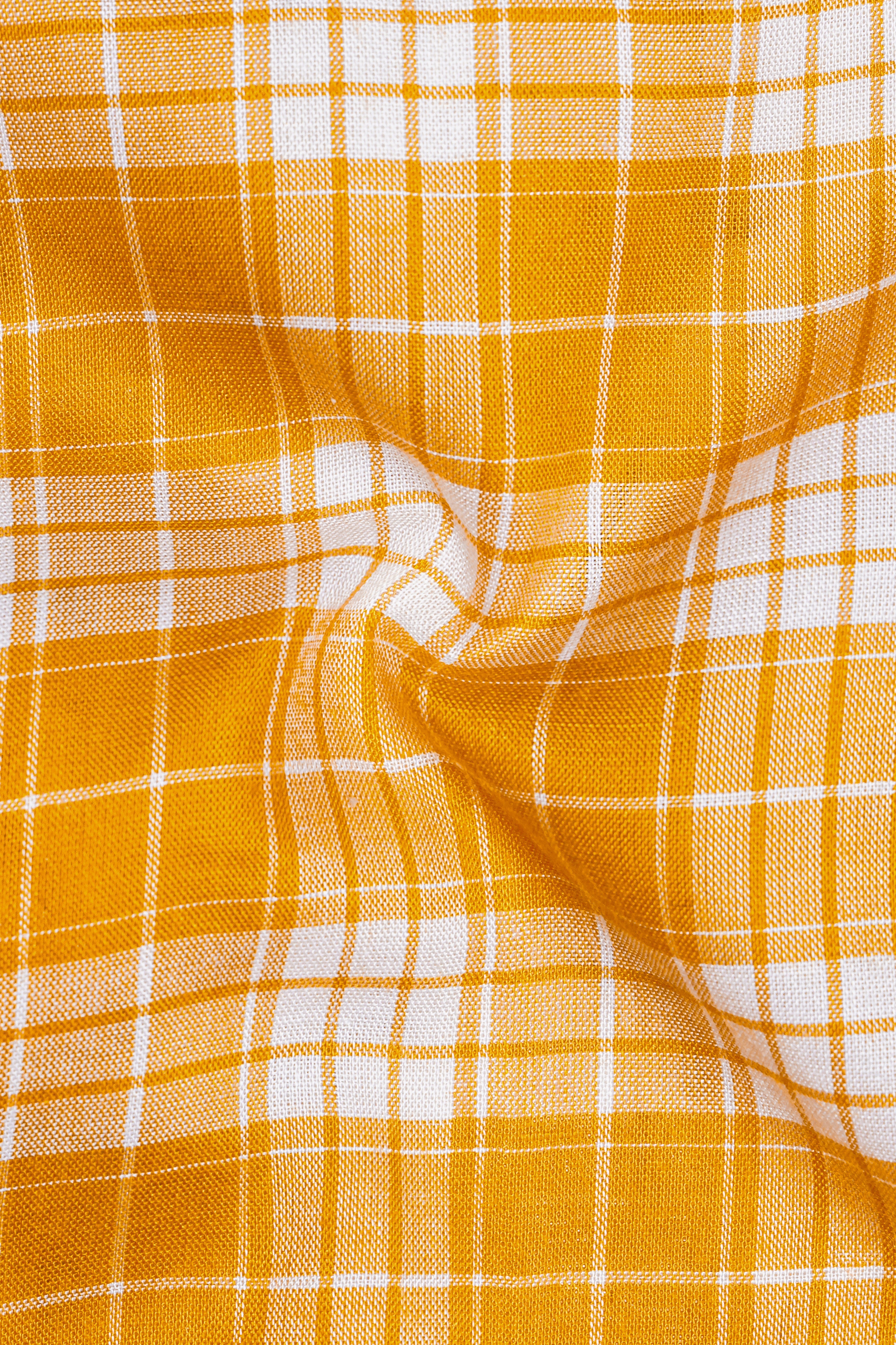Amberine-Burnt Yellow Plaid Super Soft Tencel Casual Kurta Shirt