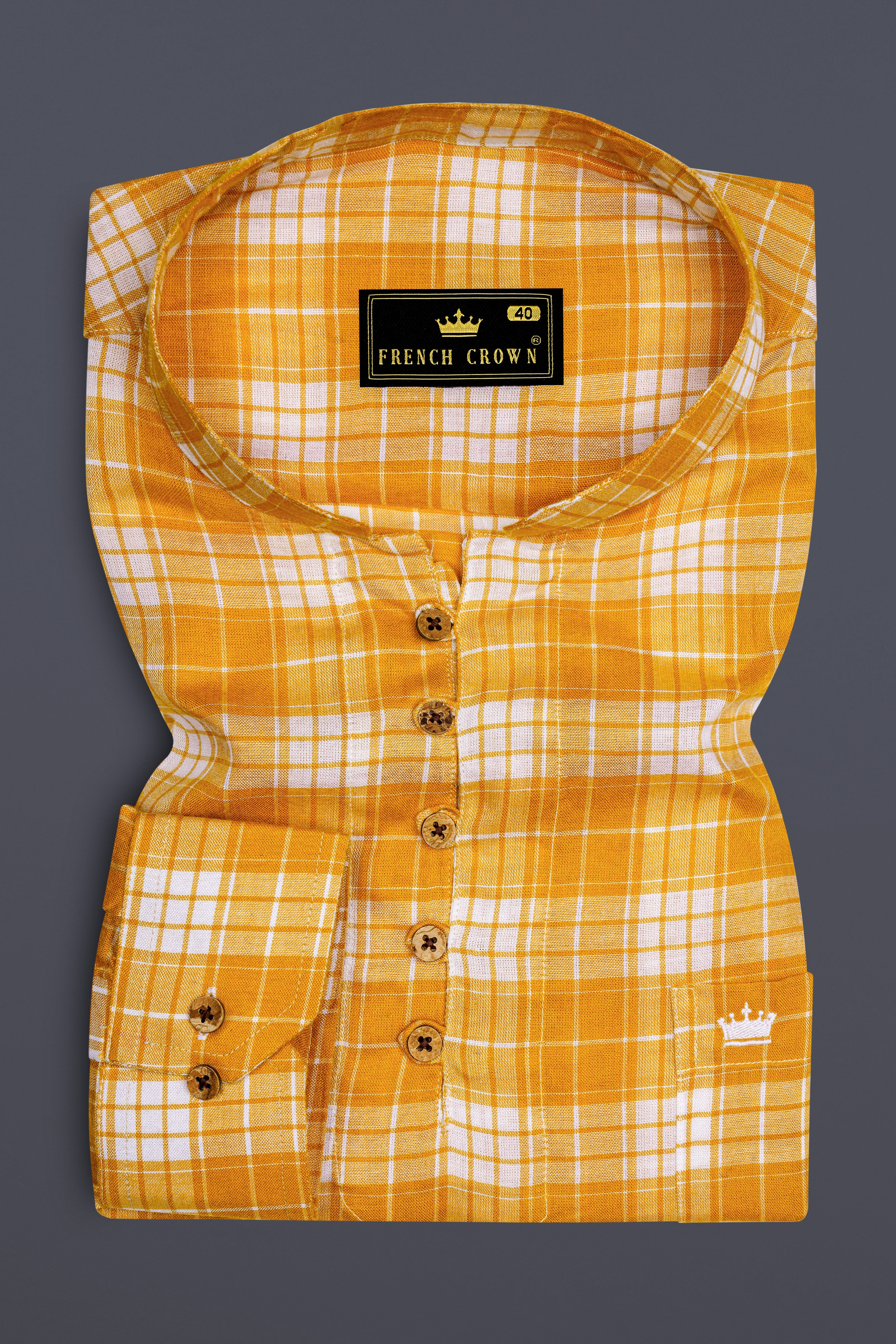 Amberine-Burnt Yellow Plaid Super Soft Tencel Casual Kurta Shirt