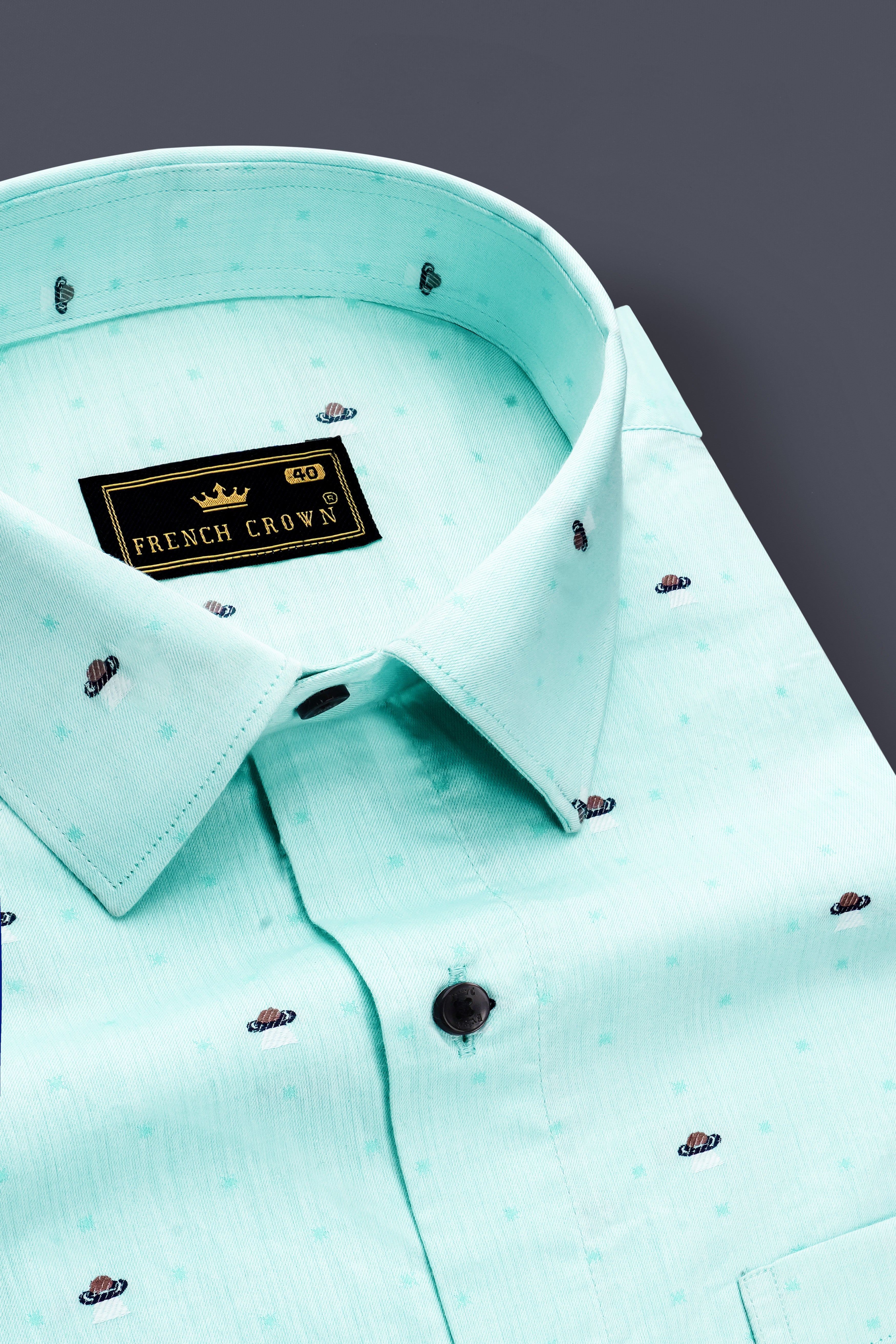 Greveil-Cruise Green Printed Jacquard Textured Premium Cotton Dress Shirt
