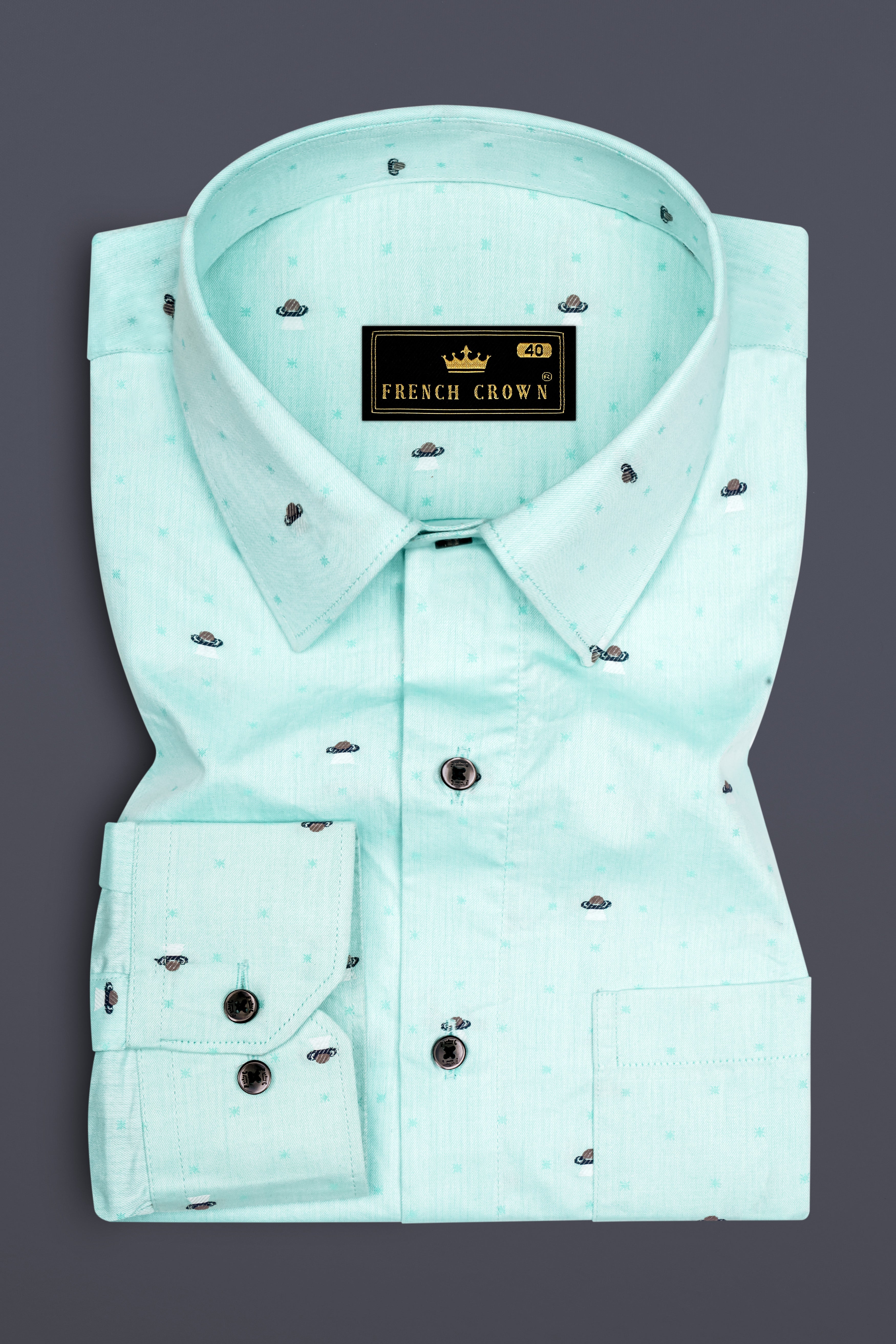 Greveil-Cruise Green Printed Jacquard Textured Premium Cotton Dress Shirt