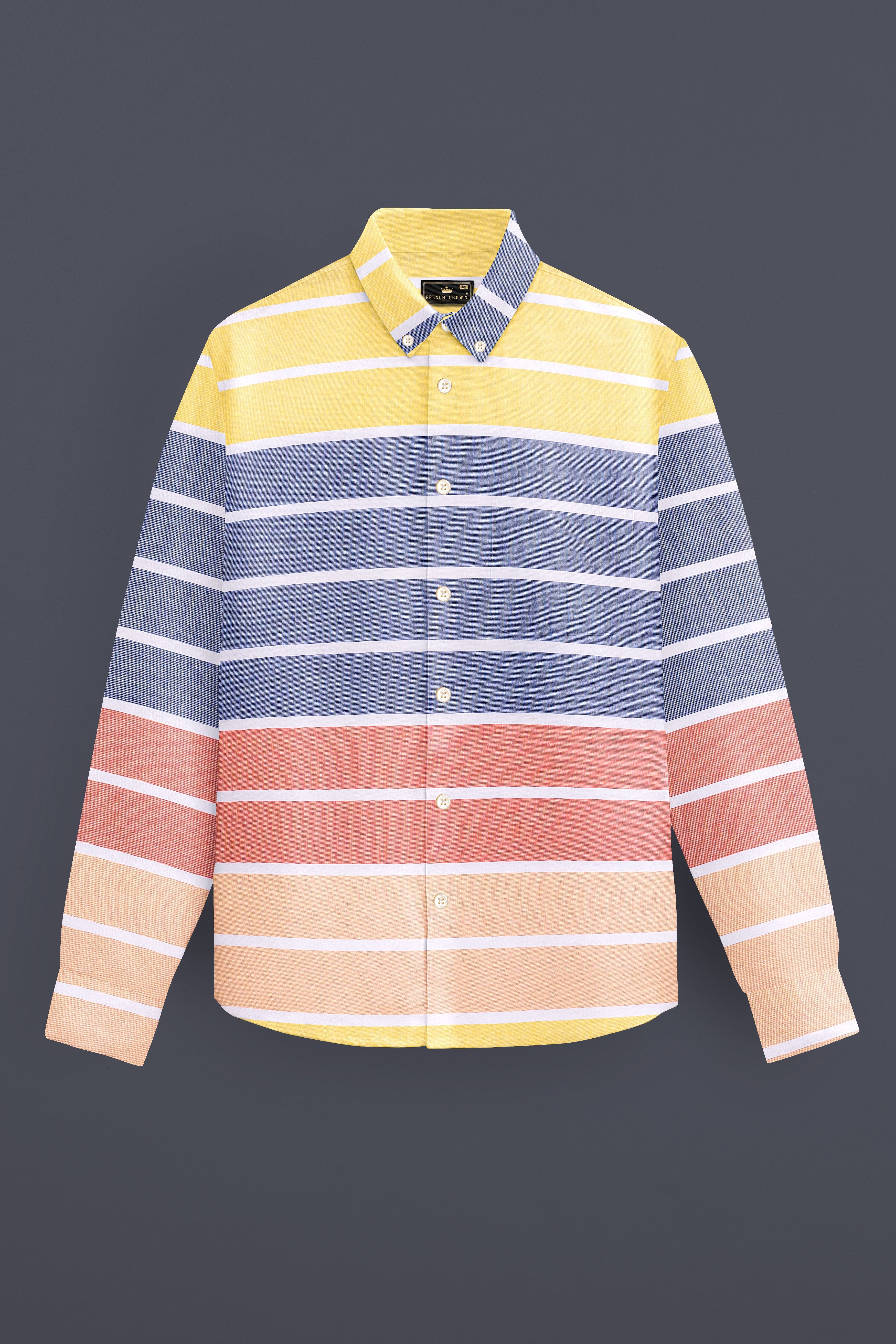 Jaspiro-Scampi Blue And Jasmine Yellow Multicolour Striped Royal Oxford Casual Shirt