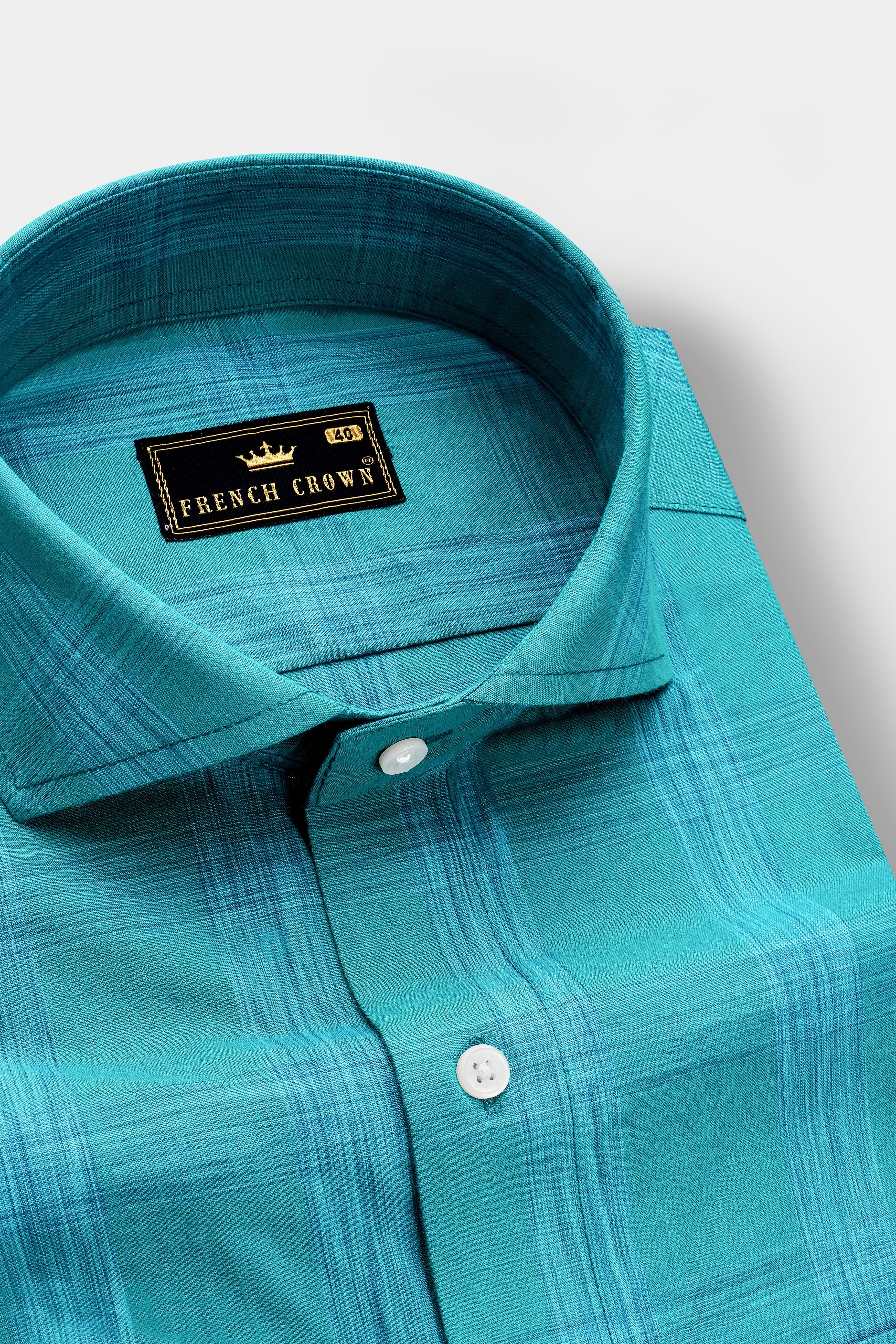 Azlune-Eastern Blue Windrow Chambray Premium Cotton Semi Formal Shirt