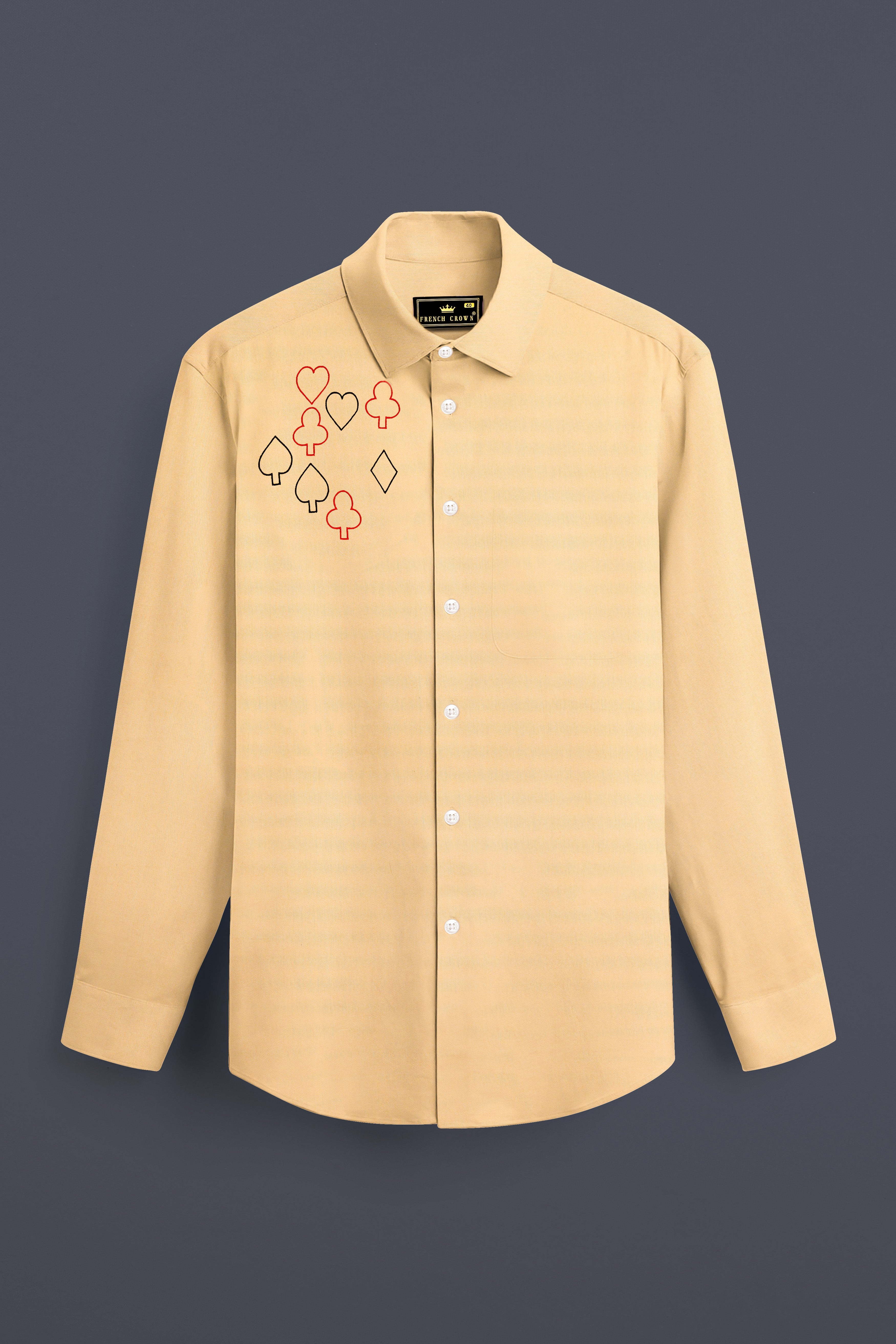 Cardish-Calico Brown Solitaire Card Embroidered Super Soft Premium Cotton Casual Designer Shirt