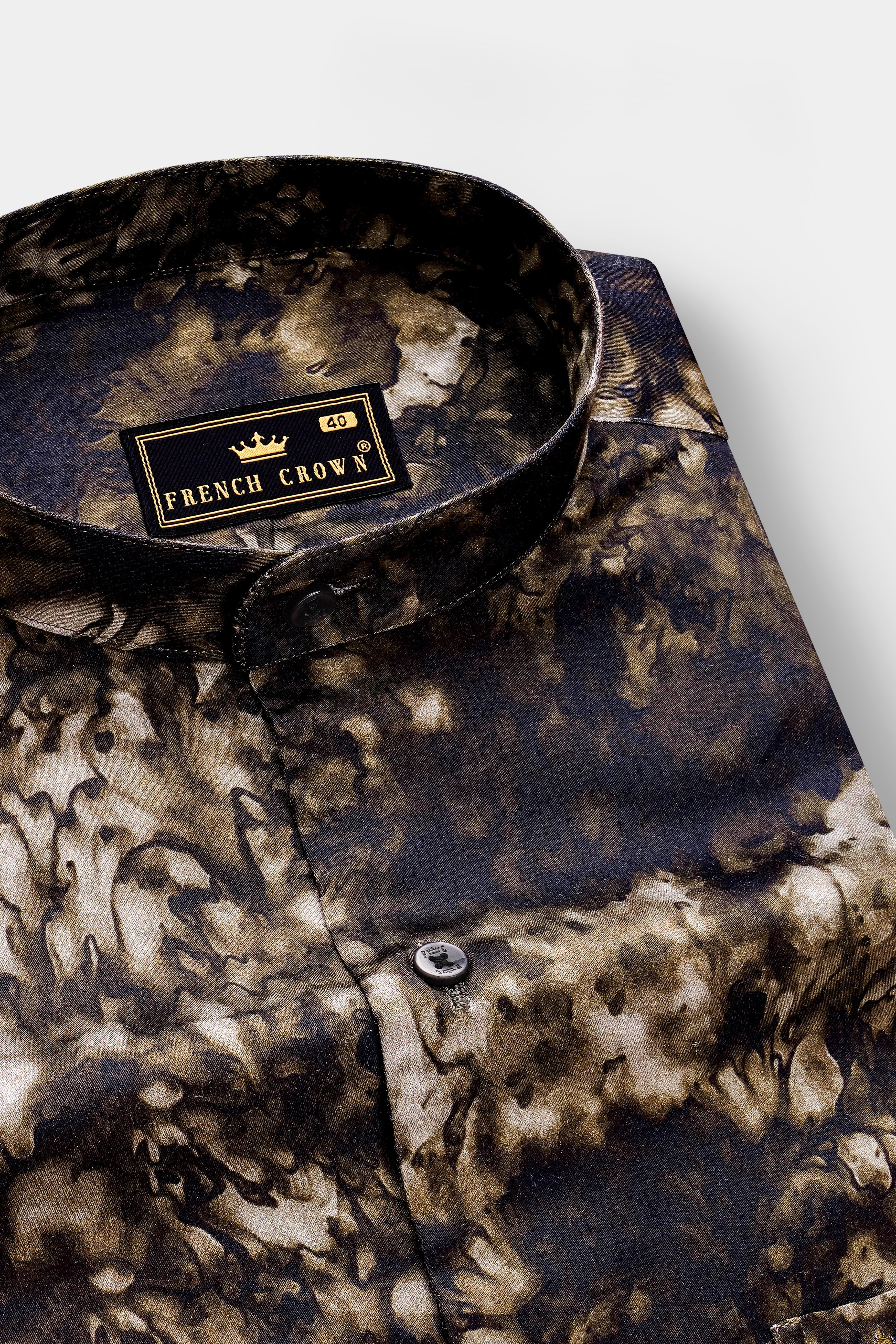 Ristretto-Cafe Noir Brown Printed Subtle Sheen Super Soft Premium Cotton Casual Shirt