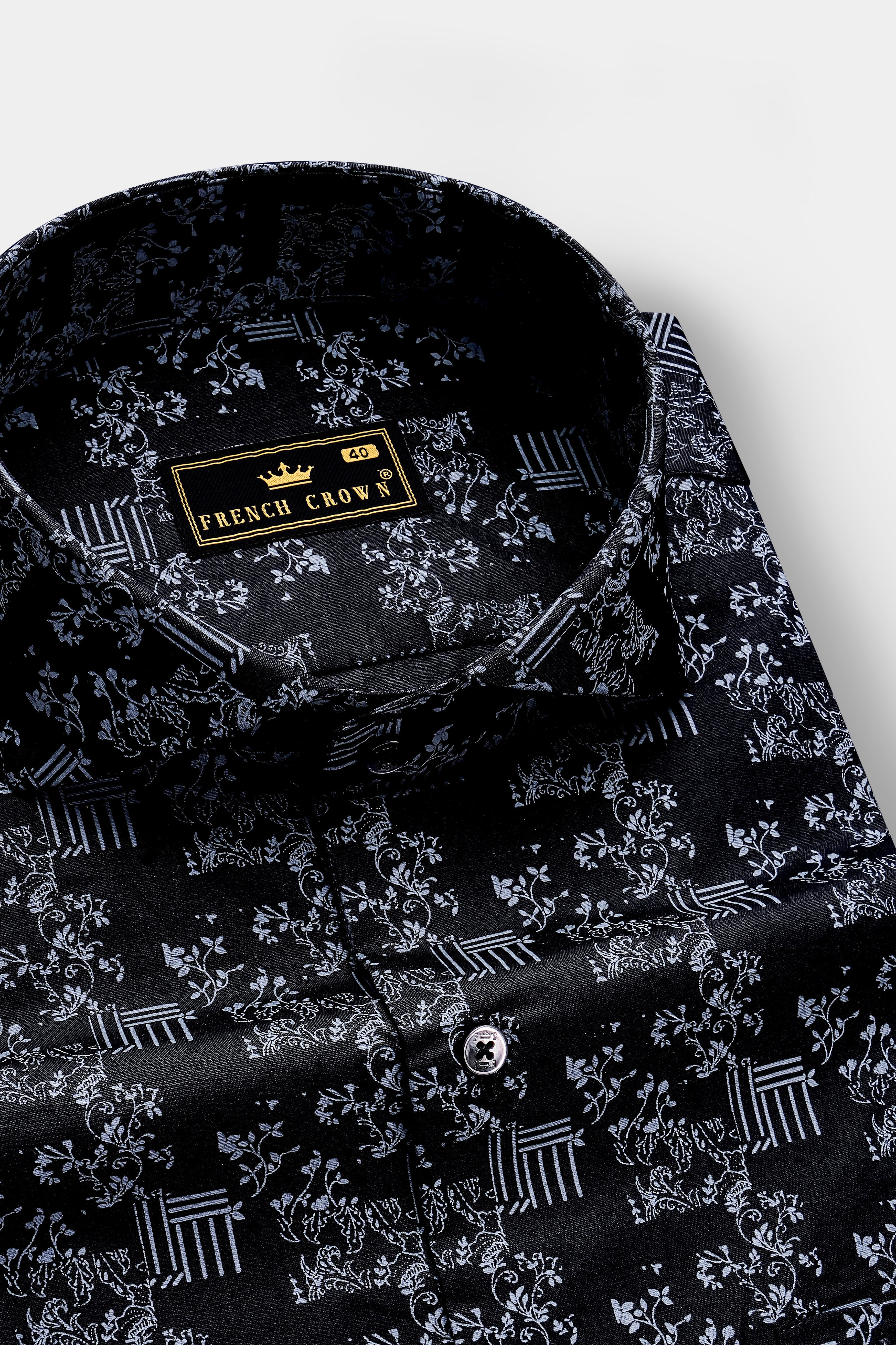 Vesperin-Smoky Black Printed Super Soft Premium Cotton Semi Formal Shirt
