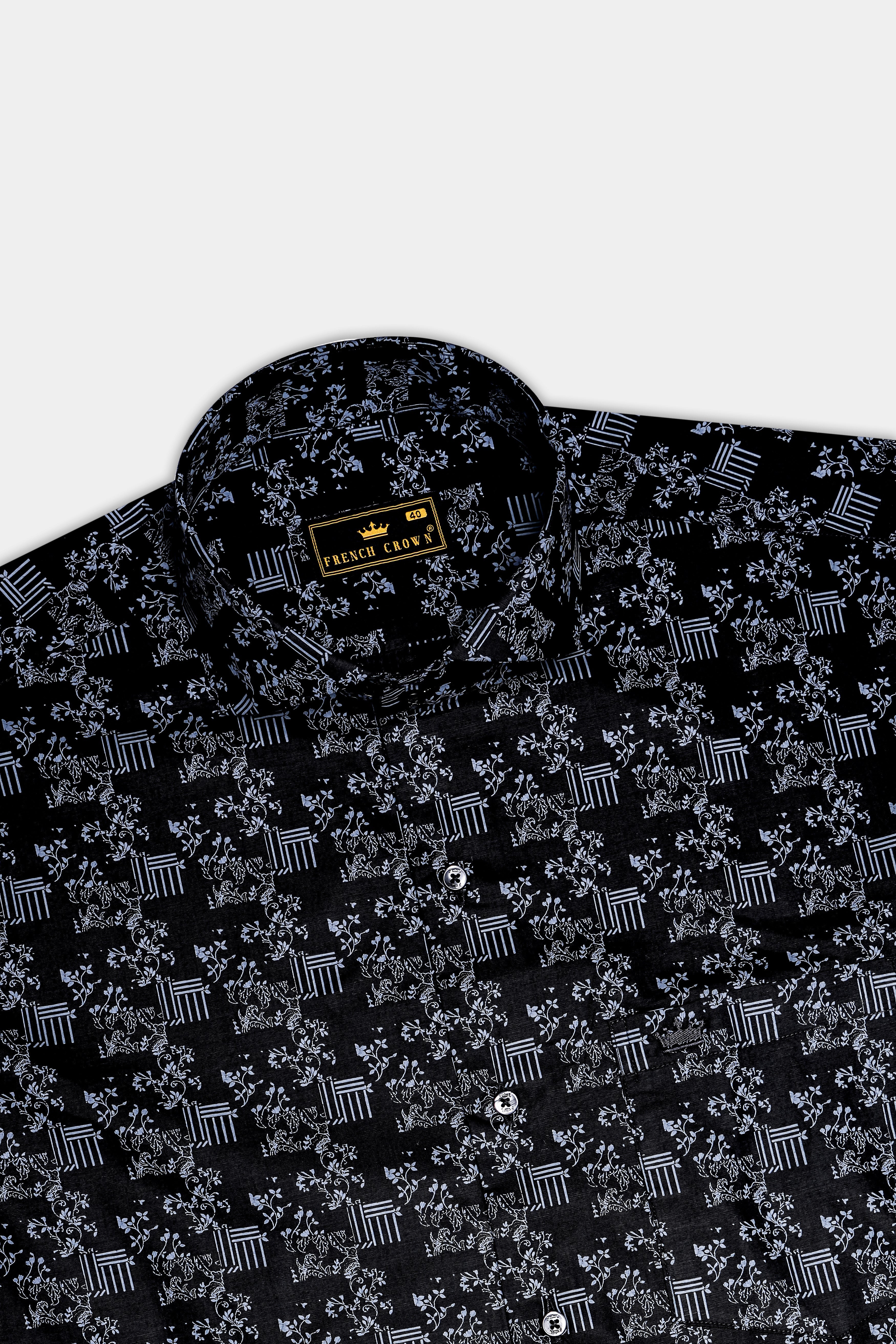 Vesperin-Smoky Black Printed Super Soft Premium Cotton Semi Formal Shirt