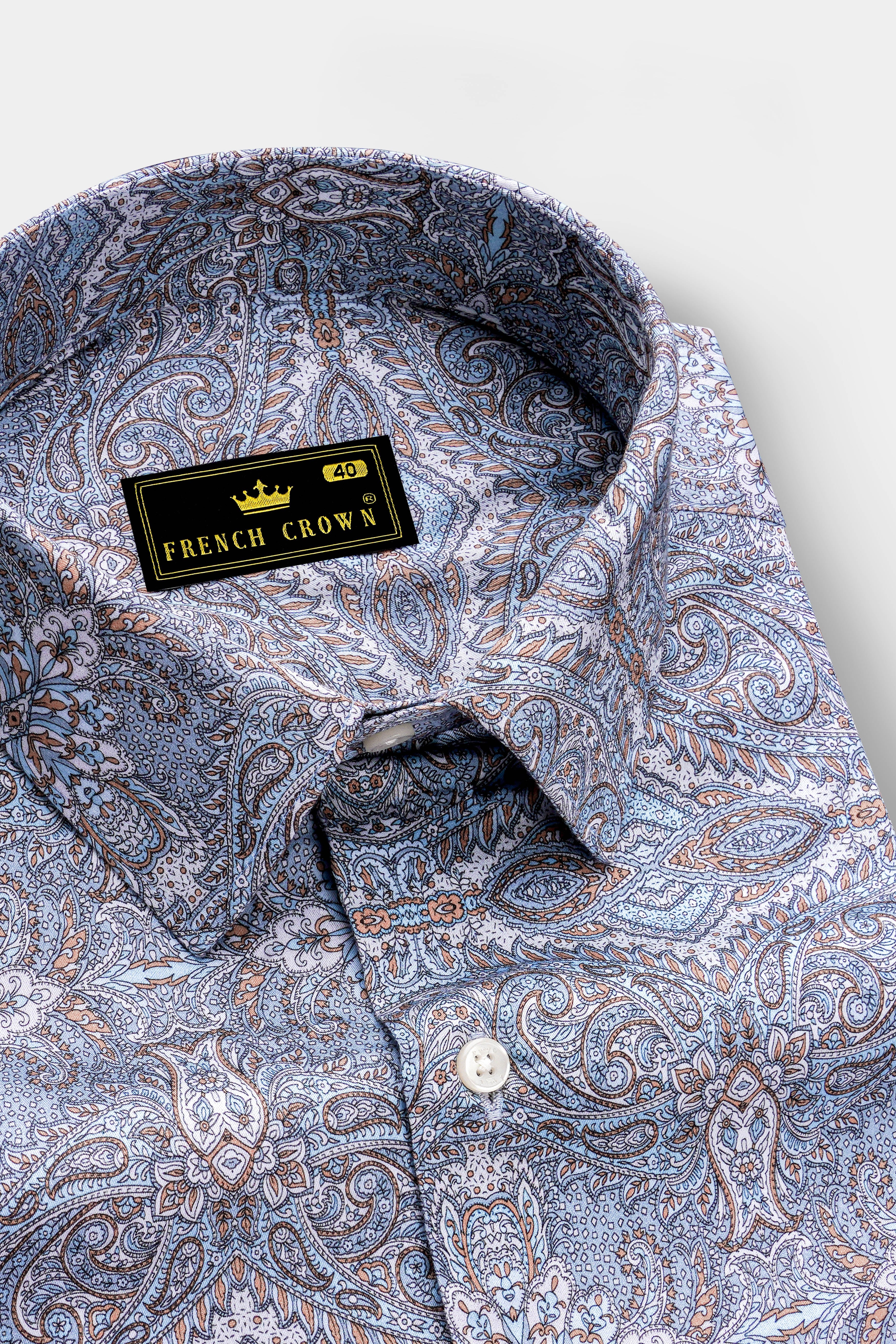 Azuron-Ship Cove Blue Paisleys Printed Subtle Sheen Super Soft Premium Cotton Casual Shirt