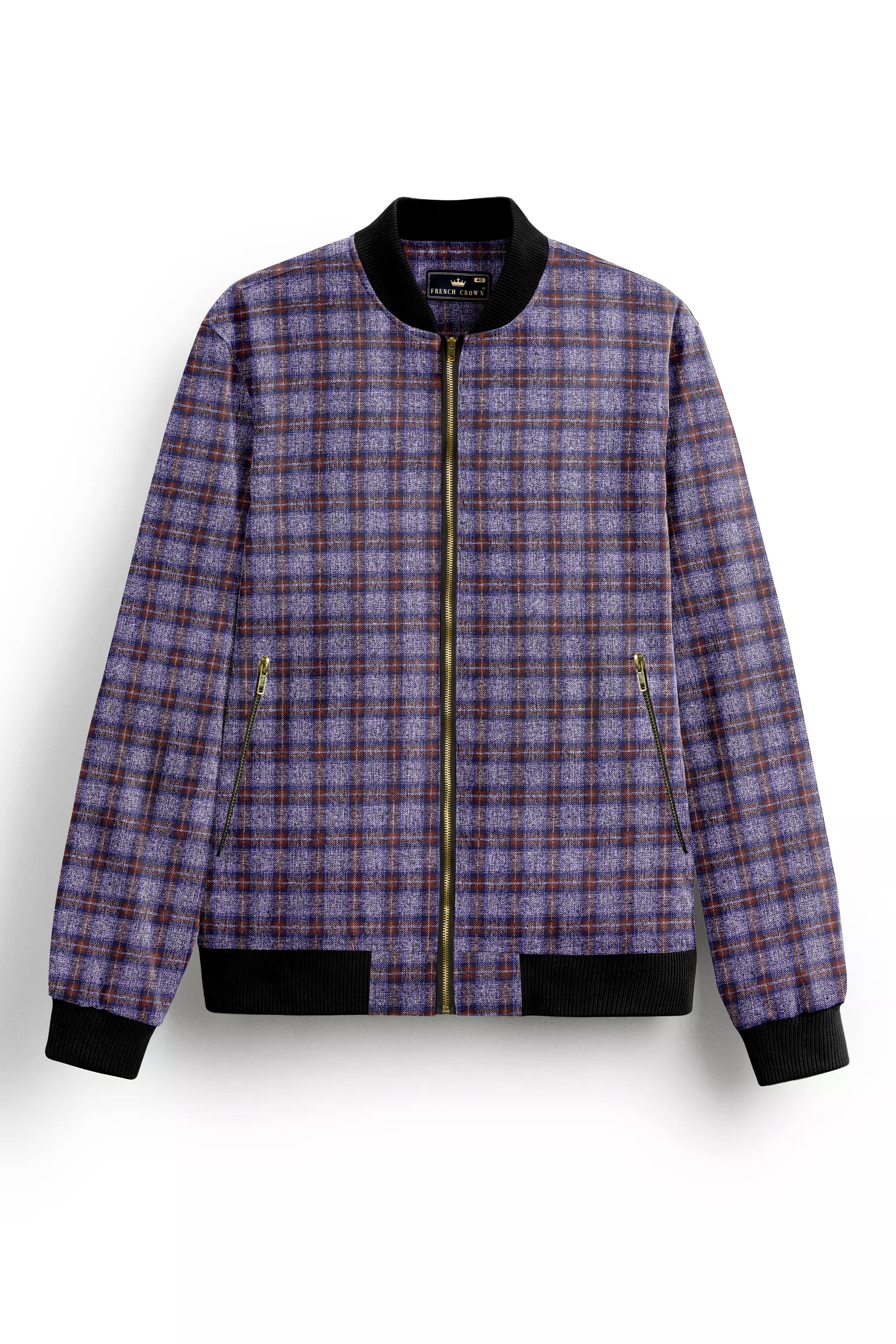 Veltrix-Martini Gray with Potters Brown Plaid Bomber Jacket