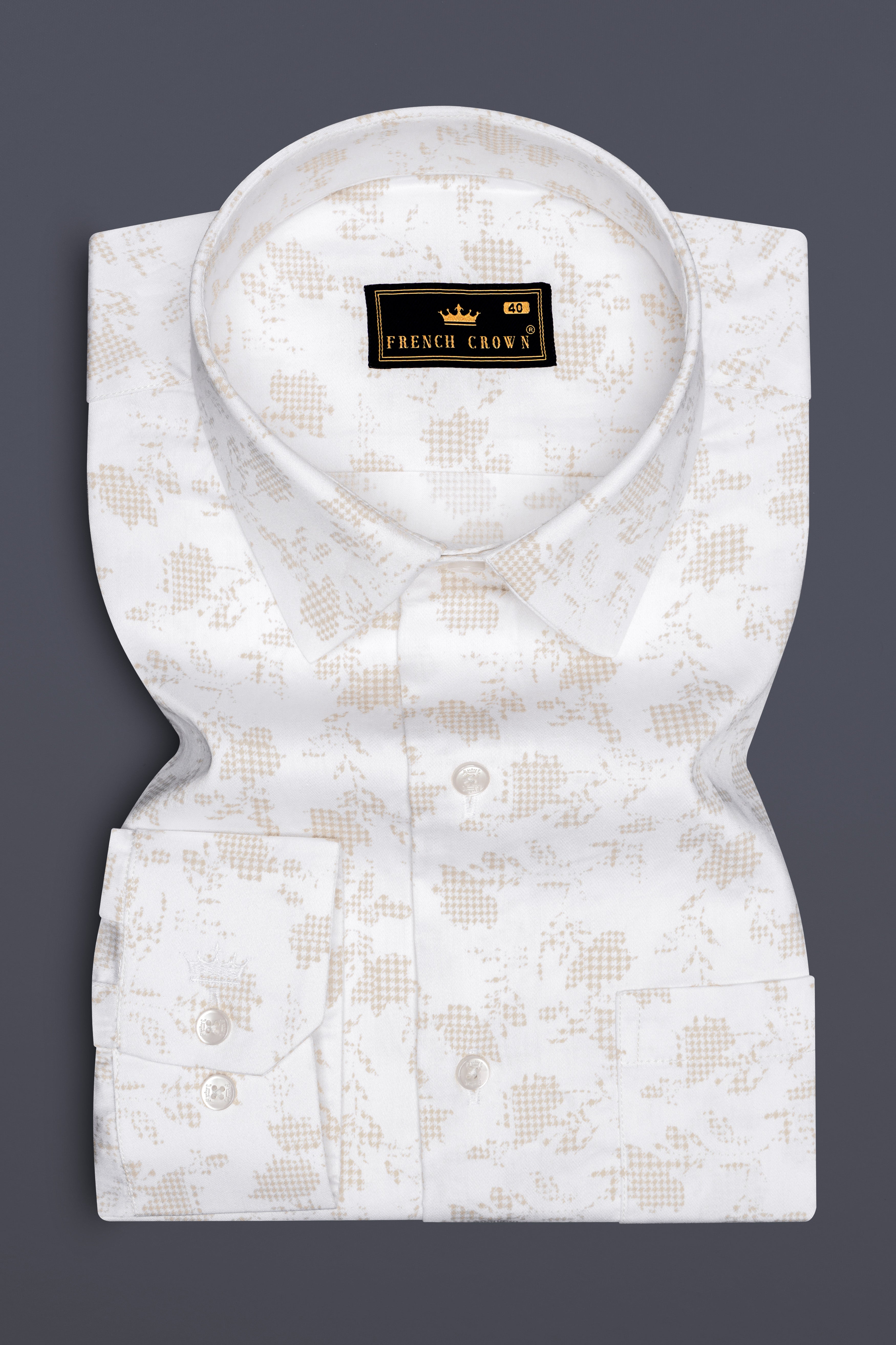 Alurean-Bright White And Westar Cream Printed Subtle Sheen Super Soft Premium Cotton Dress Shirt
