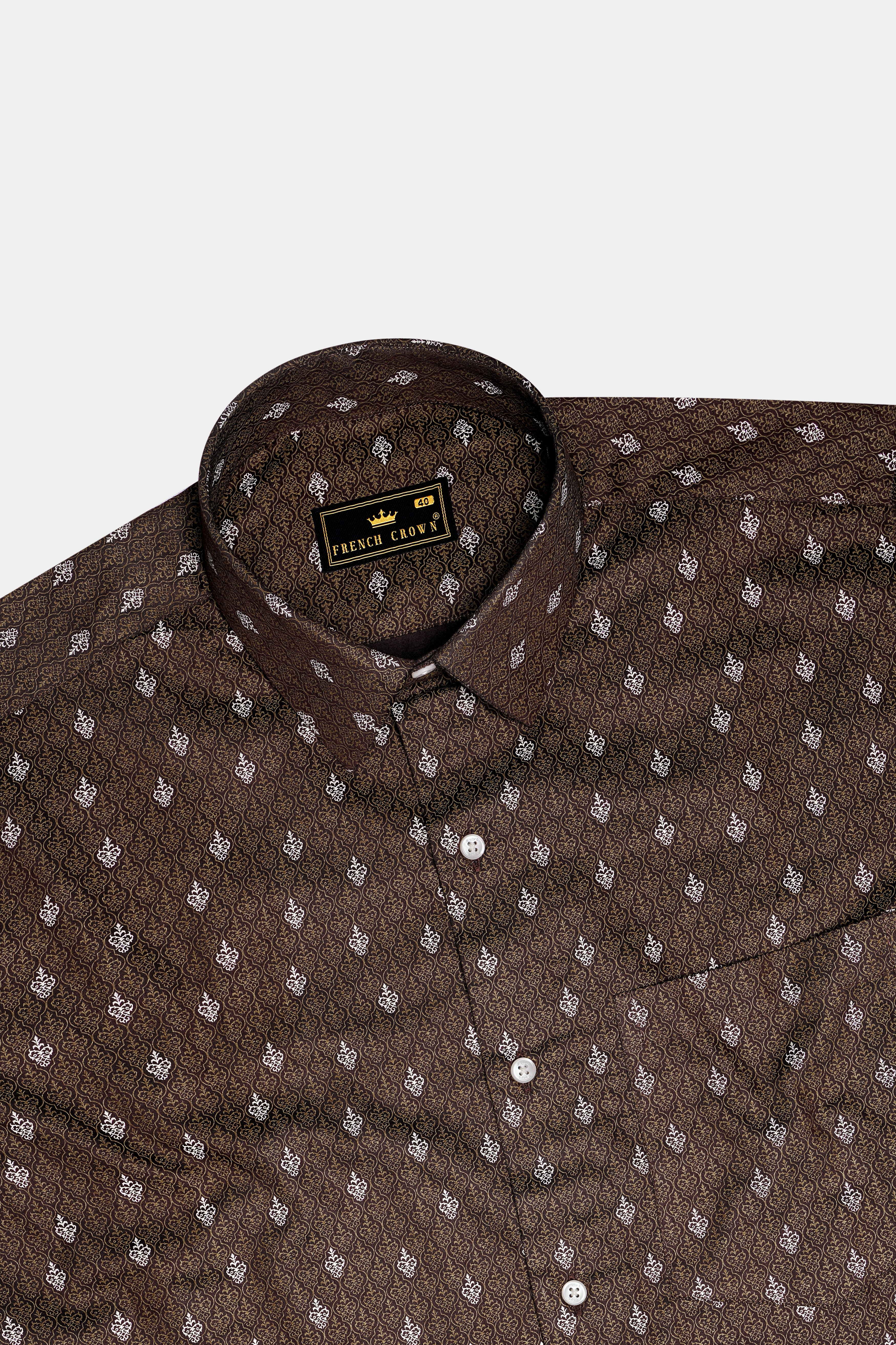 Bronzio-Iroko Brown Damask Printed Subtle Sheen Super Soft Premium Cotton Dress Shirt