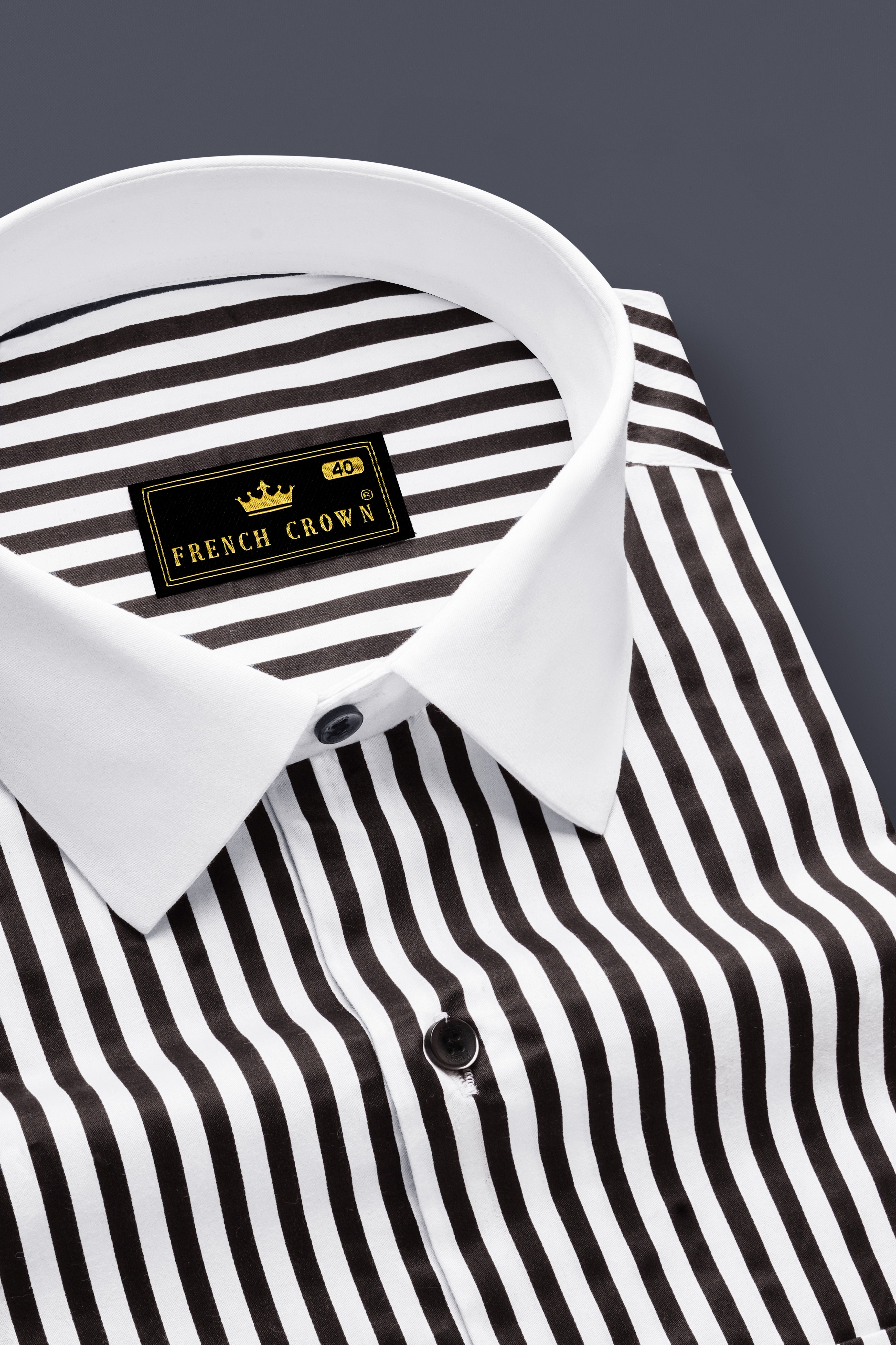 Noirlyn-Jade Black And Bright White Striped Super Soft Premium Cotton Formal White Cuff Collar Shirt