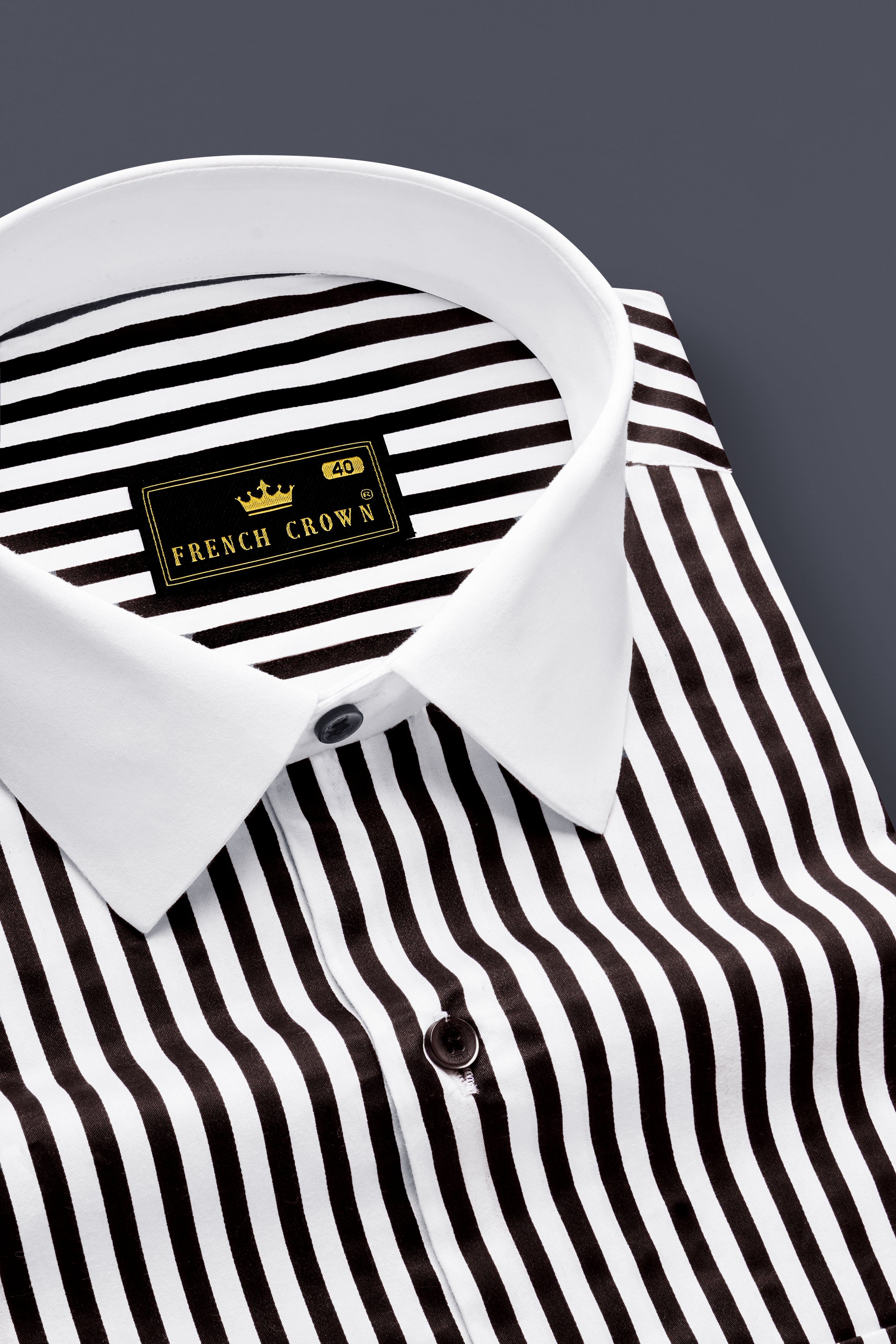 Noirlyn-Jade Black And Bright White Striped Super Soft Premium Cotton Formal White Cuff Collar Shirt