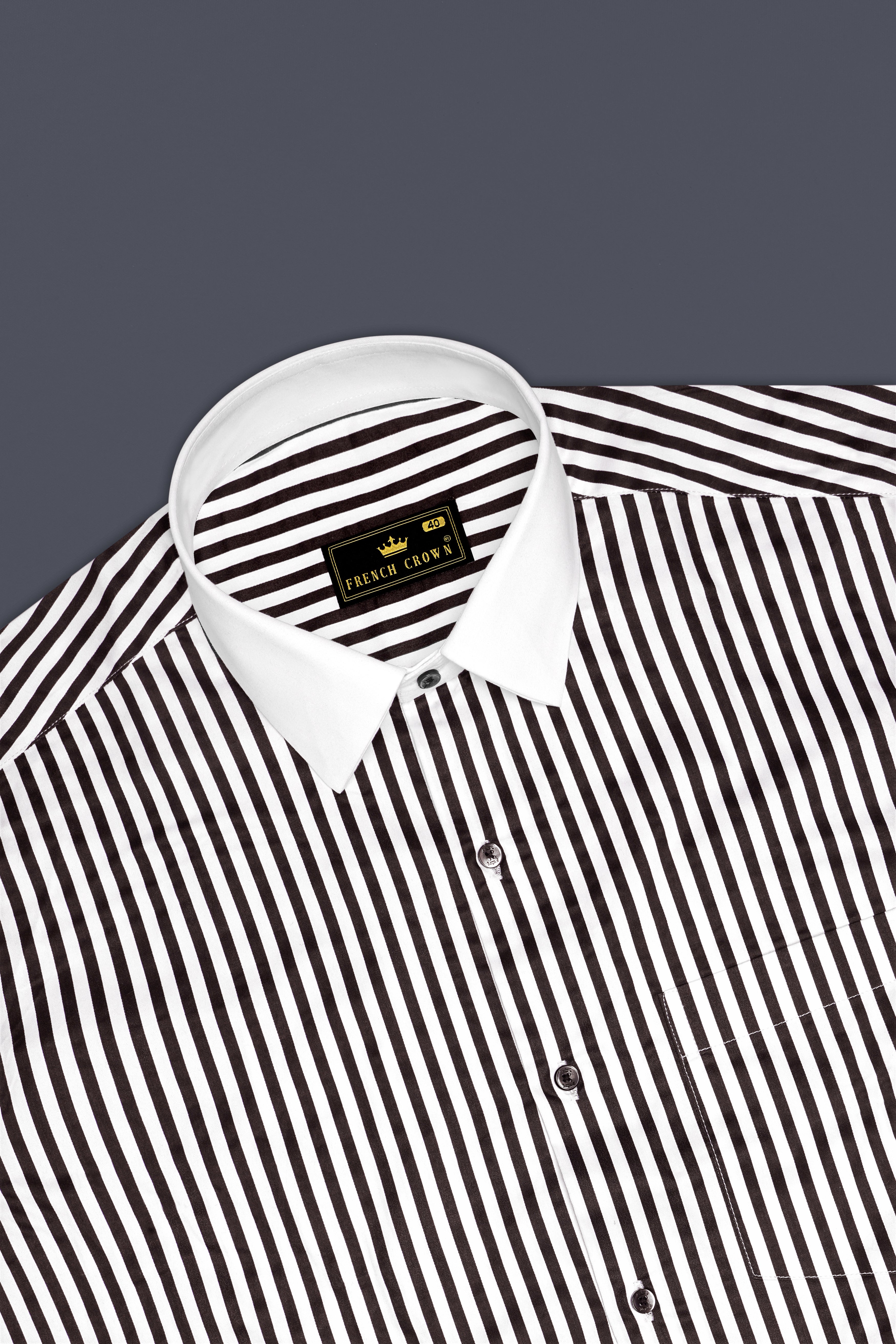 Noirlyn-Jade Black And Bright White Striped Super Soft Premium Cotton Formal White Cuff Collar Shirt