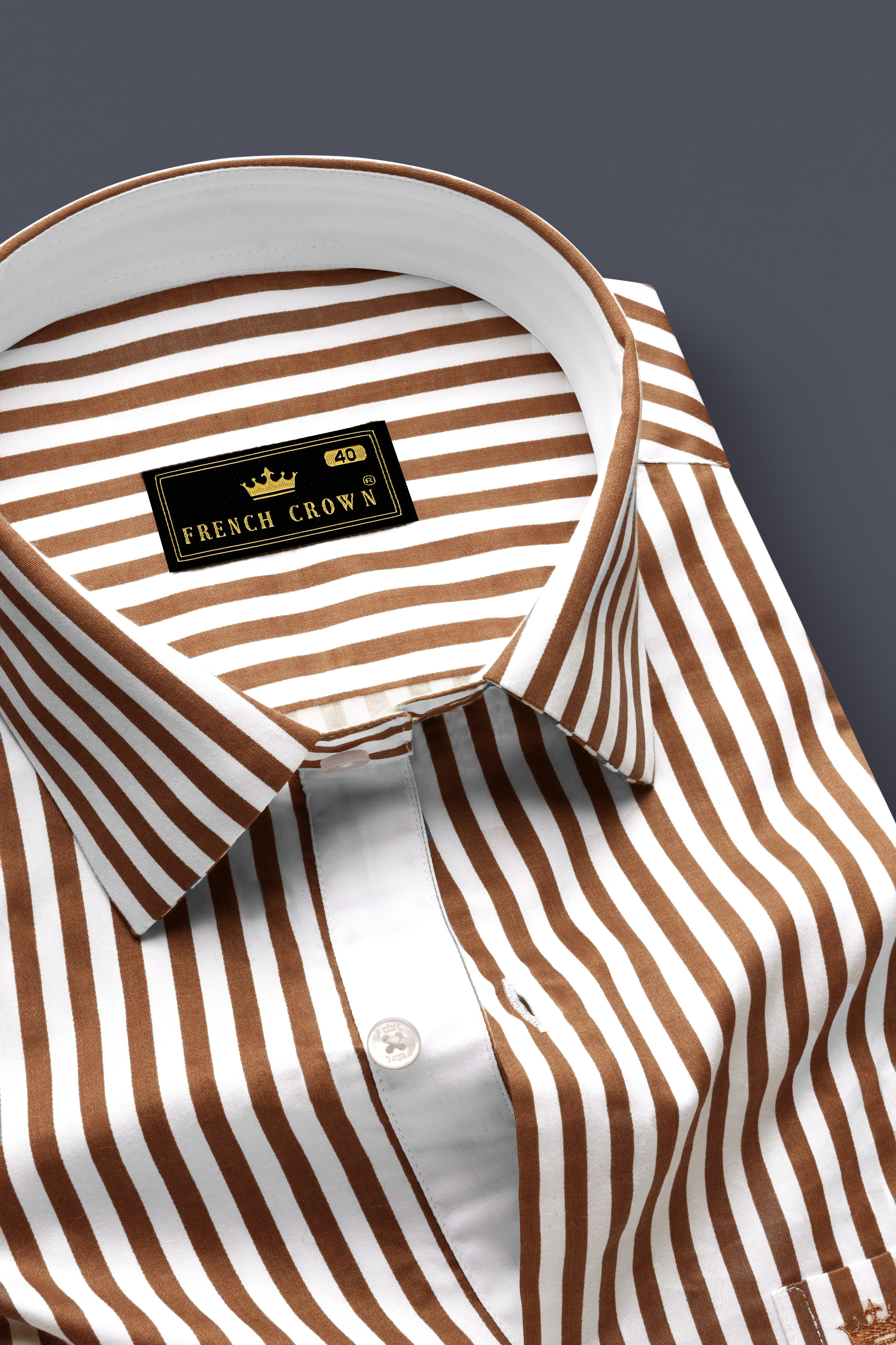 Bralisse-Tawny Brown And Bright White Striped Super Soft Premium Cotton Dress Shirt