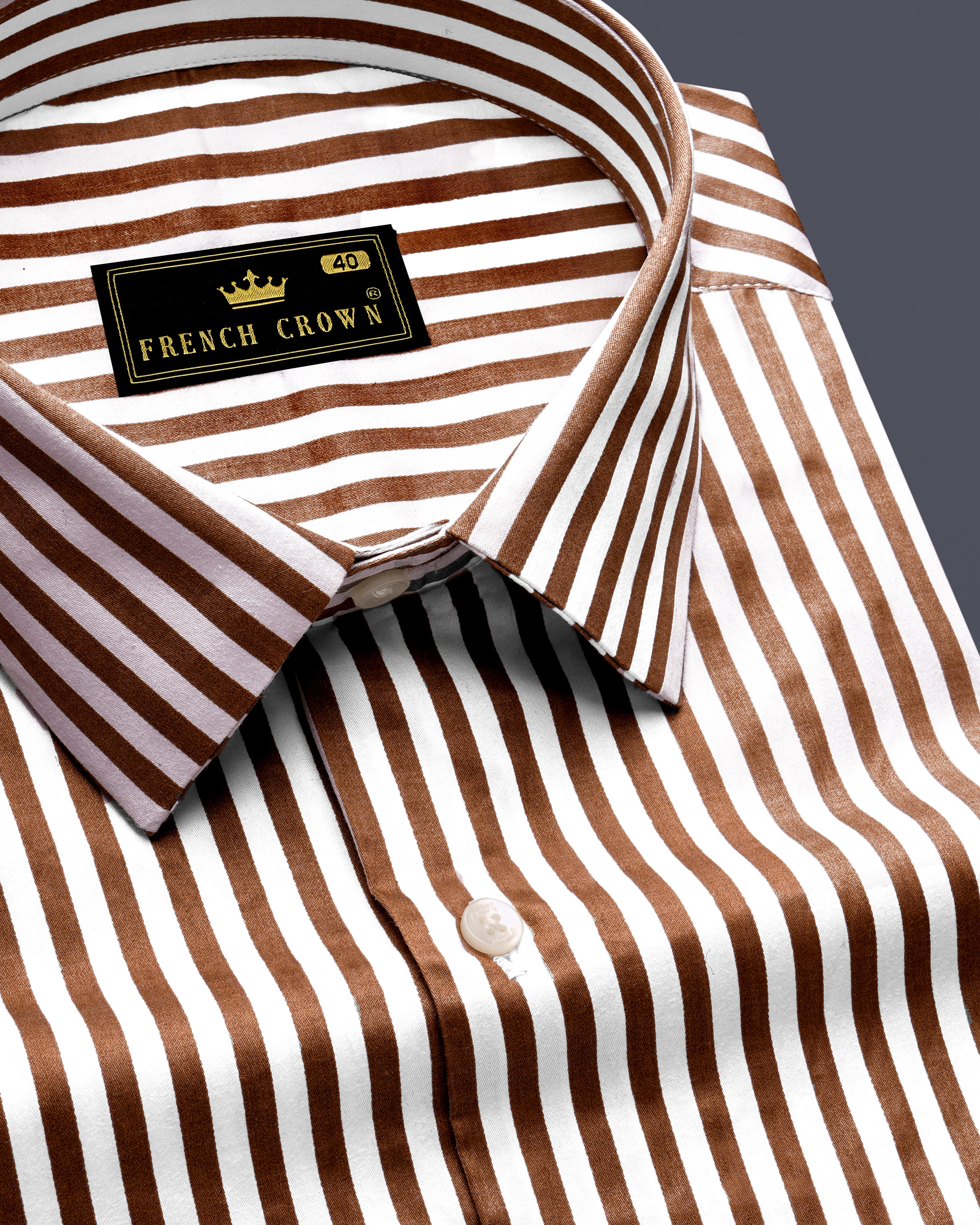 brown and white dress shirt Non-Iron Cotton Stripe Dress Shirt With Contrast Trim