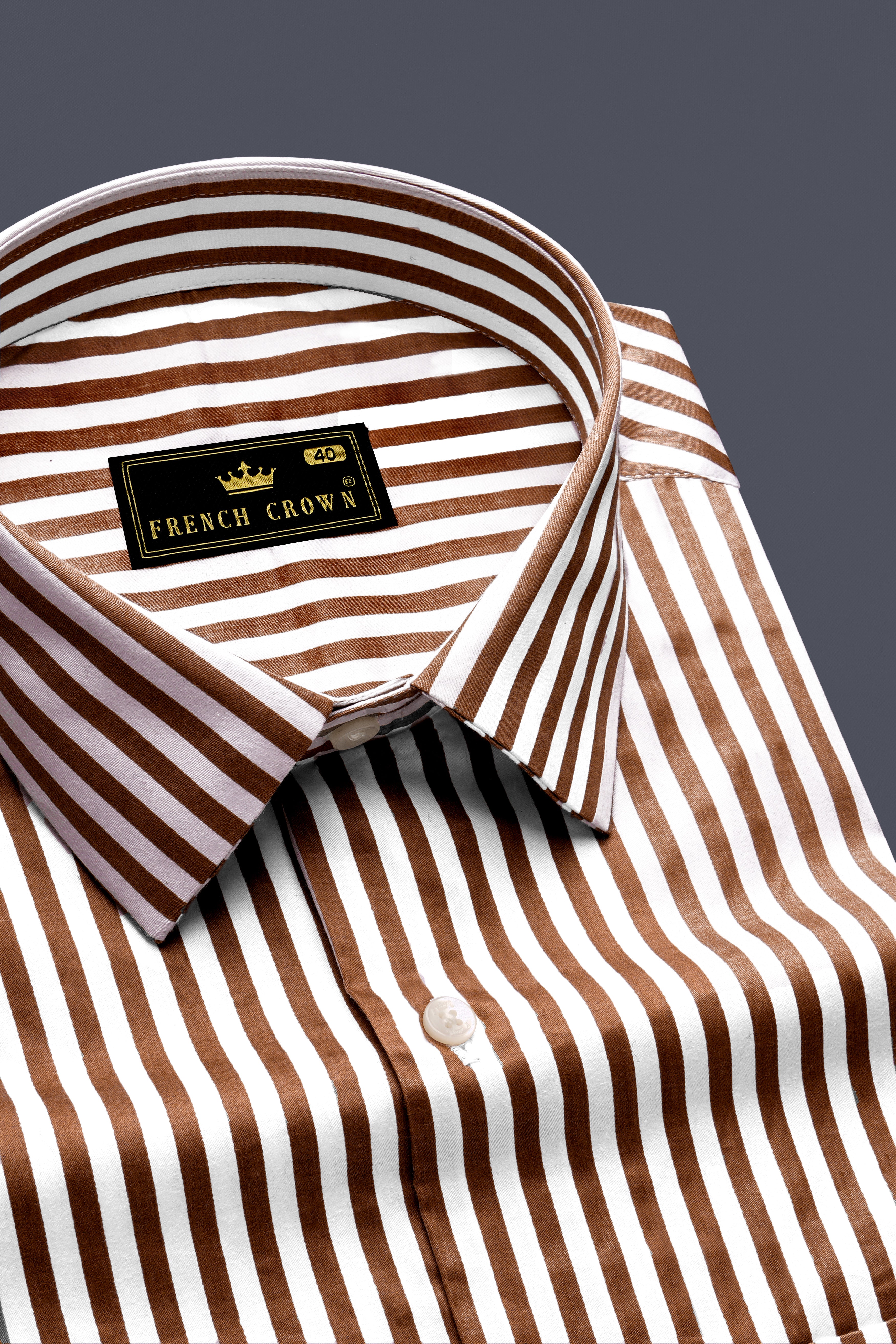 Bralisse-Tawny Brown And Bright White Striped Subtle Sheen Super Soft Premium Cotton Dress Shirt