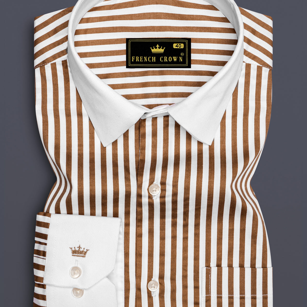Bralisse-Tawny Brown And Bright White Stripes Formal Premium Cotton Shirt For Men