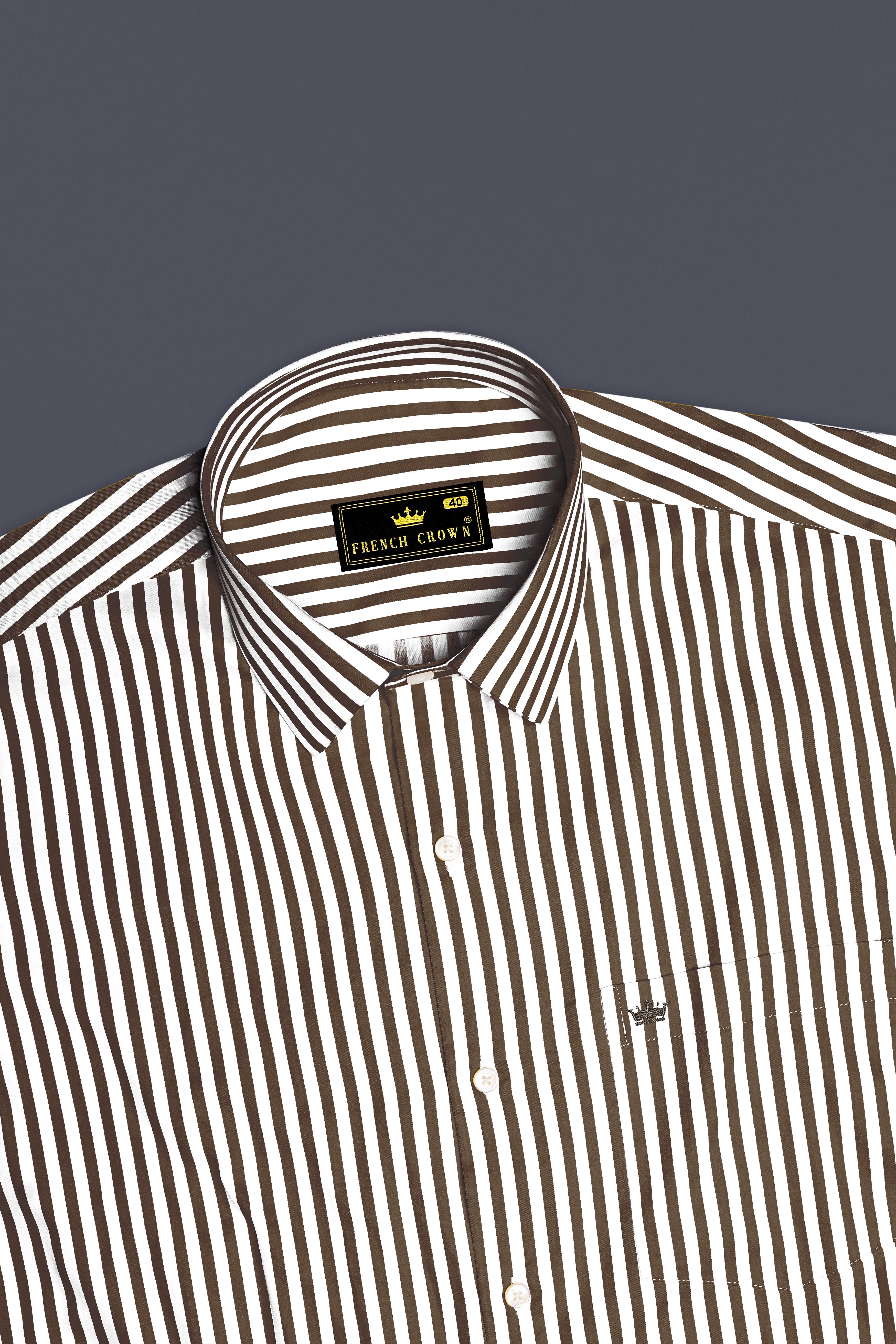 Metavue-Metallic Brown And Bright White Striped Subtle Sheen Super Soft Premium Cotton Dress Shirt