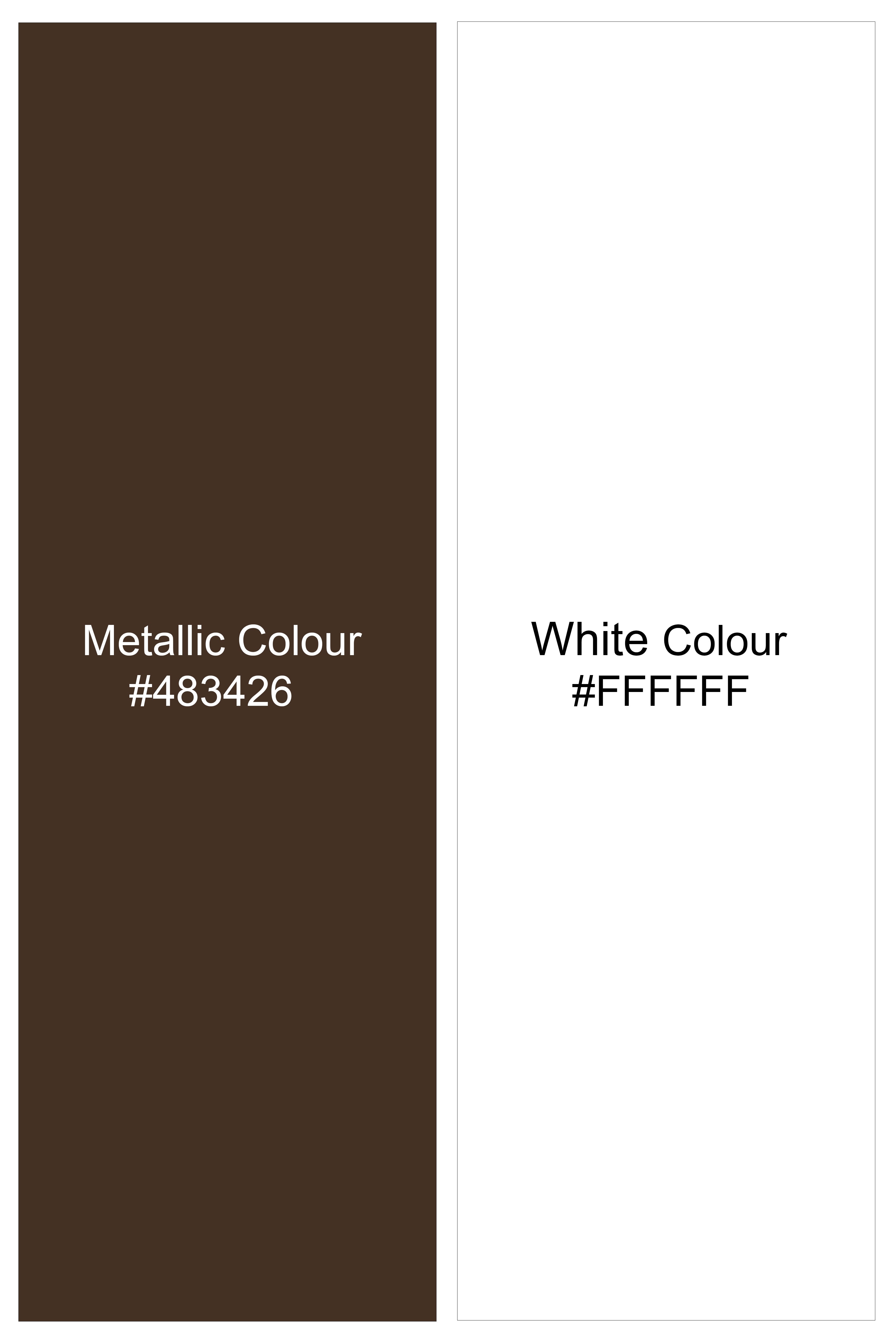 Metavue-Metallic Brown And Bright White Striped Subtle Sheen Super Soft Premium Cotton Dress Shirt
